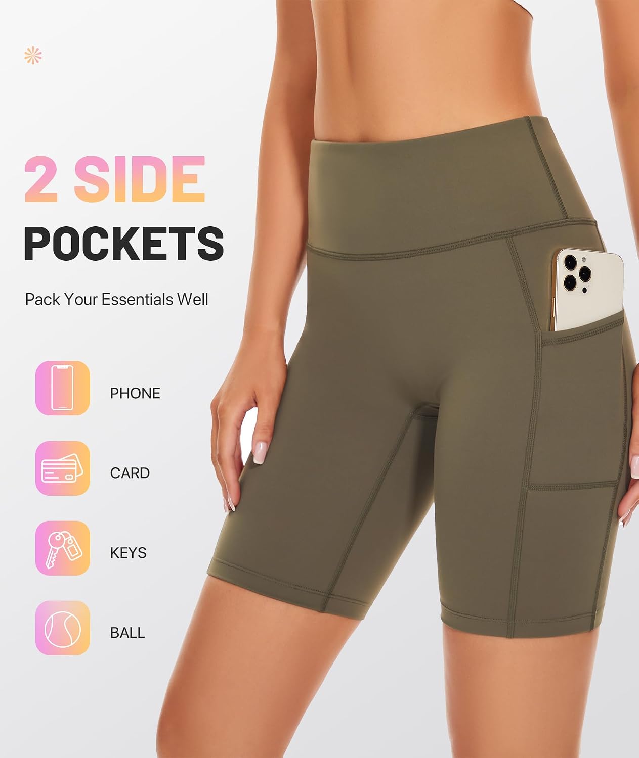 Detalle 2 de SIMIYA women’s high waist cycling shorts with tummy control, pockets and 4-way stretch