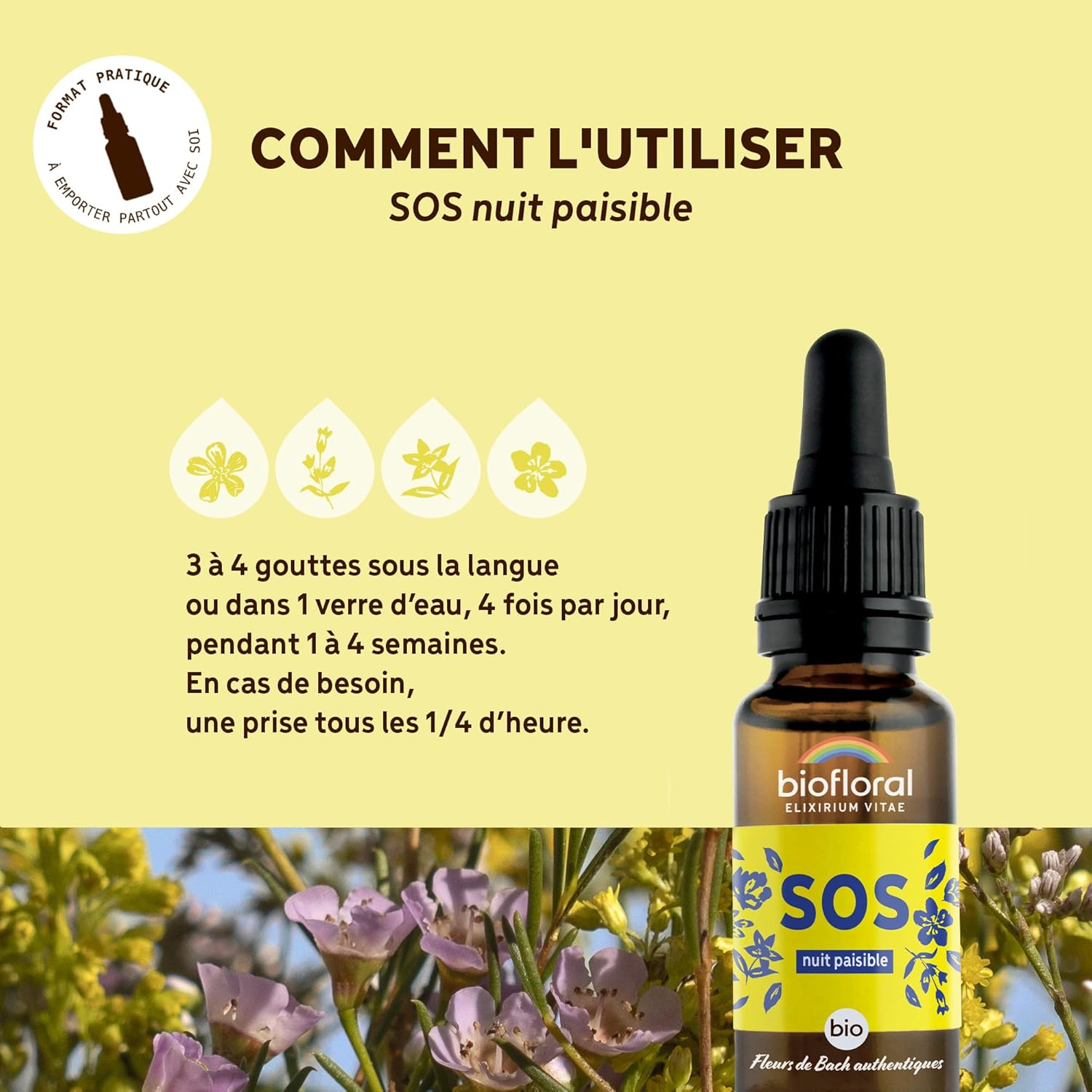 Detalle de Biofloral Complexe 39 Fleur de Bach – Elixir nocturne & secours en compte-gouttes 20 ml