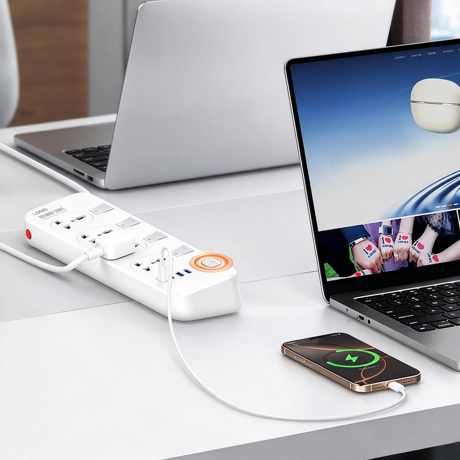 Detalle de LELYFIT Multi Power Bar stekkerdoos met 4 universele stopcontacten en USB-C PD