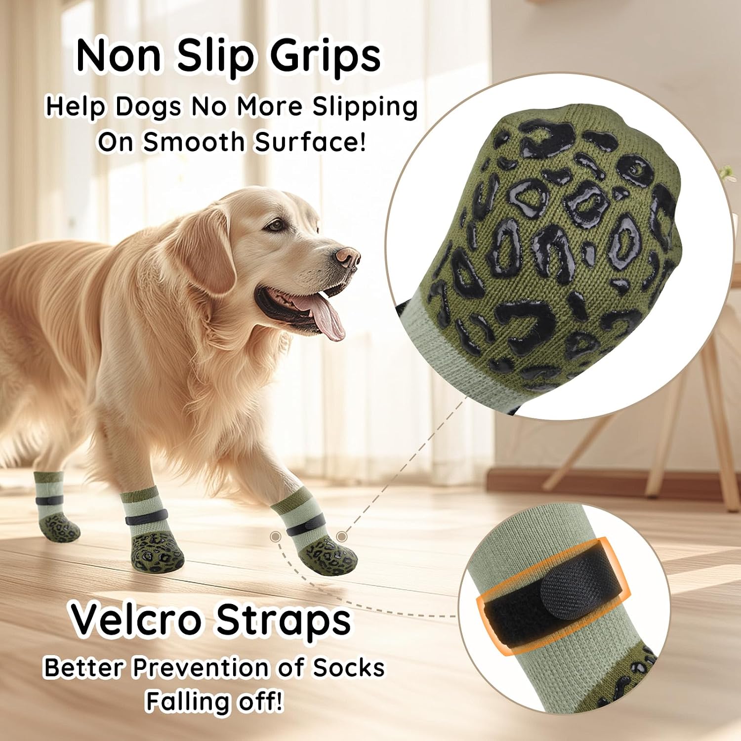 Detalle de PICK FOR LIFE Dog Socks Paws Stop Licking with Grippers (2 Pairs) – Anti-slip Dog Boots for Senior Dogs, Green (L)