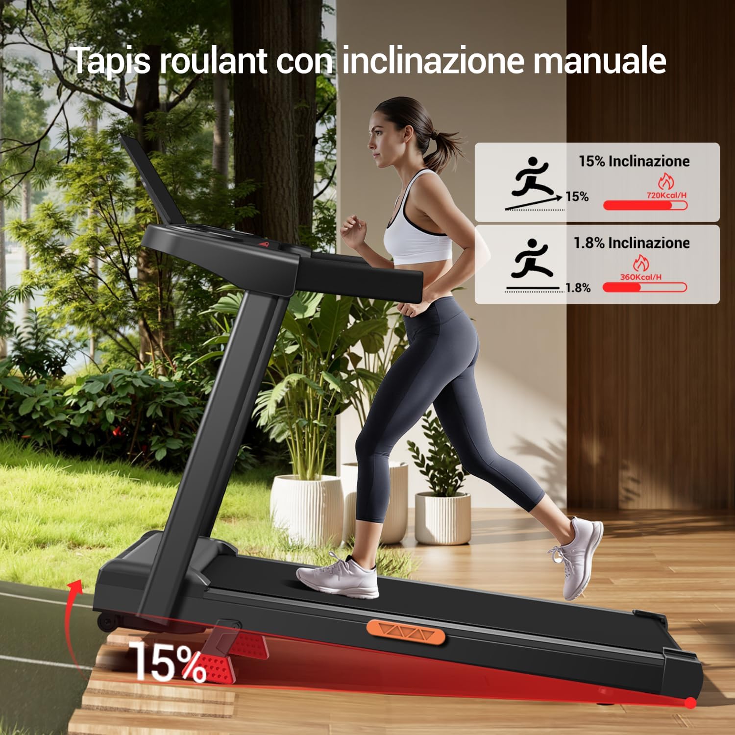 Thumbnail 1 de UMAY Tapis Roulant Salvaspazio con Inclinazione 15% — Motore 3.0 HP, 97x40 cm, Display LED