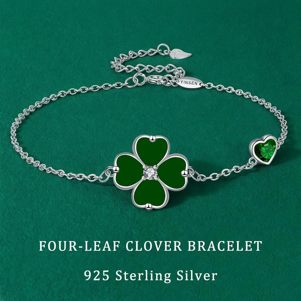 Detalle de Yinsen Kleeblatt-Armband für Damen aus 925 Sterling Silber – glücksbringer Armkette mit Geschenkbox