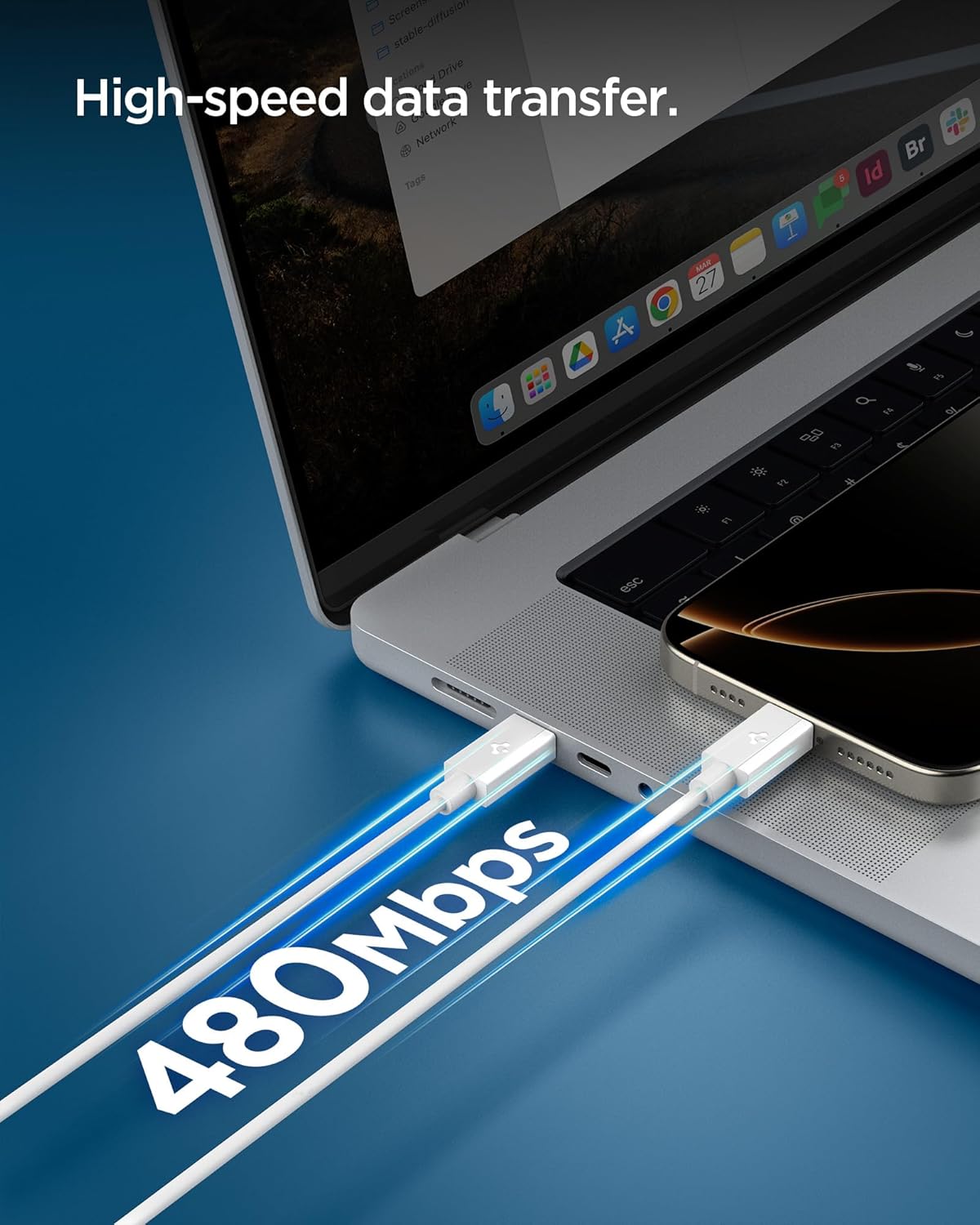 Detalle de Spigen ArcWire Essential 60W USB-C auf USB-C Kabel, 2 m, Weiß