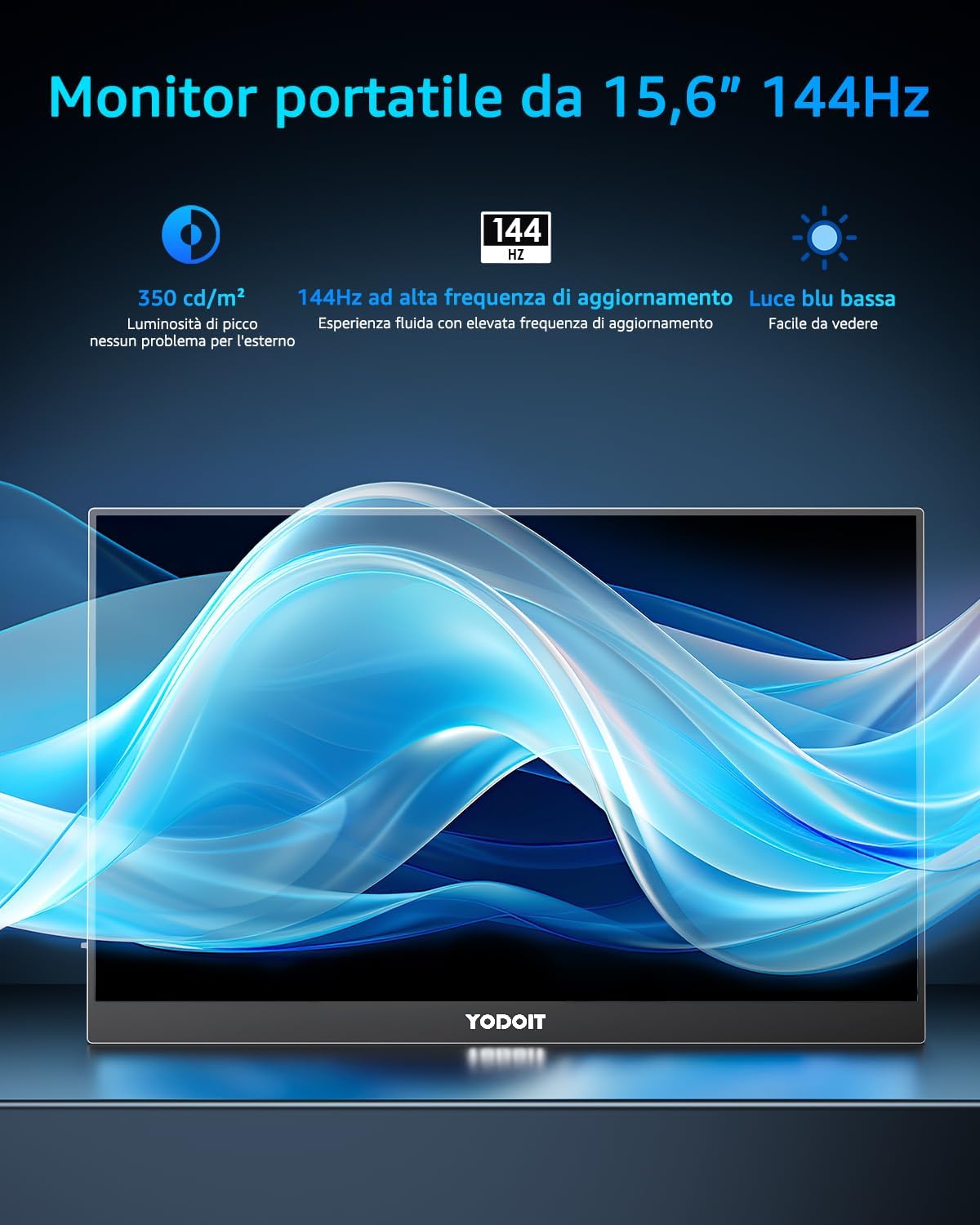 Thumbnail 1 de Yodoit Monitor Portatile 144Hz da 15,6" FHD IPS con Smart Cover e USB Type-C