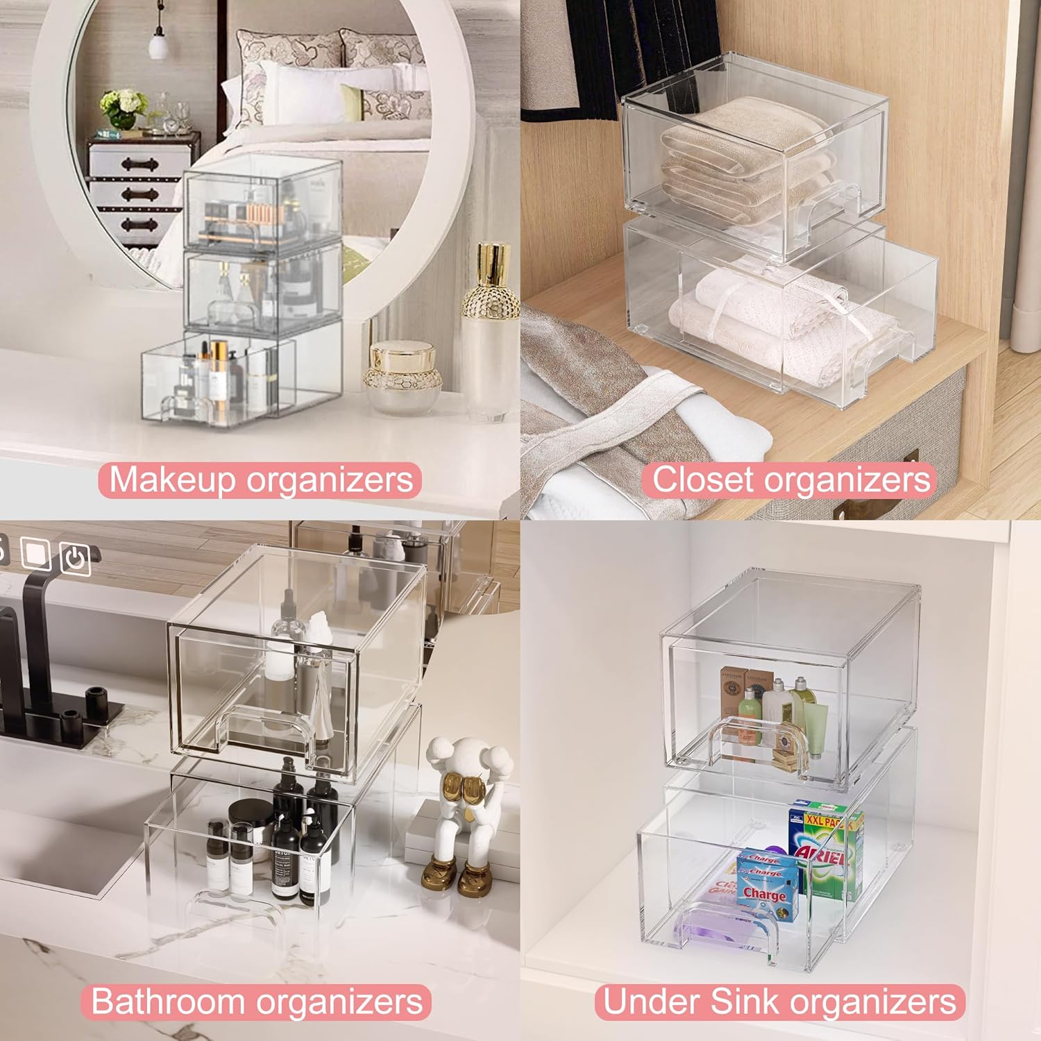 Thumbnail 6 de Lot de 4 organisateurs de tiroir en acrylique empilables pour salle de bain et cuisine