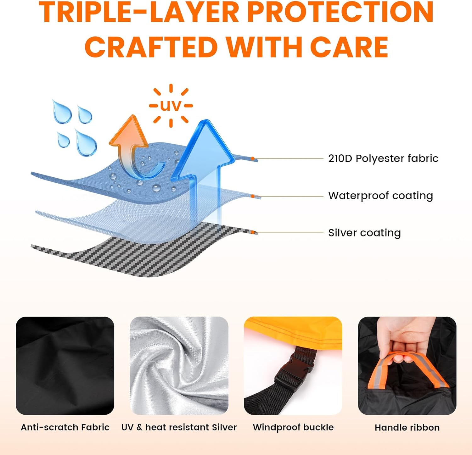 Thumbnail 3 de Motorbike Cover Waterproof, Heavy Duty 210D Polyester with 2000Pa Protection and Reflective Strips