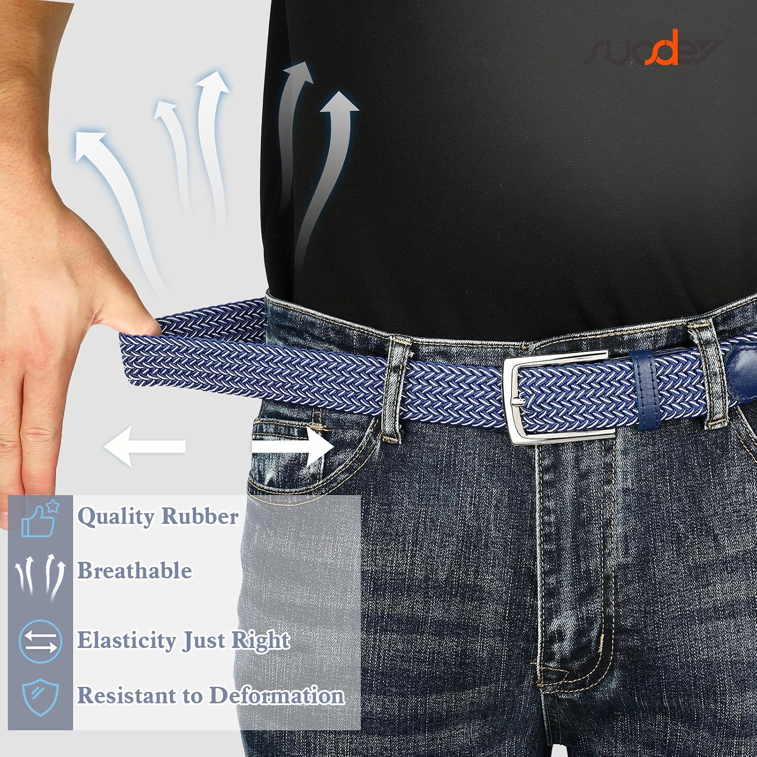 Detalle de SUOSDEY Men's Stretch Braided Belt, 1.3-Inch Width