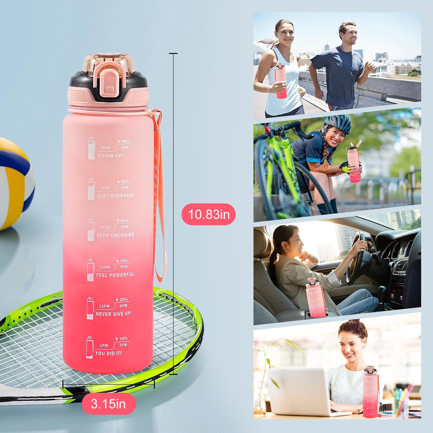 Thumbnail 4 de SEASEVEN 1L Tritan water bottle with straw (BPA-free, leak-proof) in gradient pink