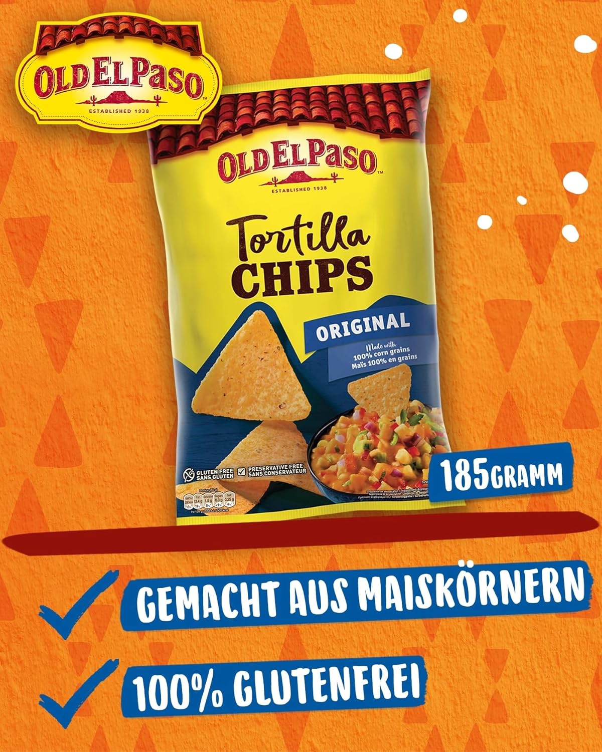 Thumbnail 1 de Old El Paso Tortilla Chips gesalzen (glutenfrei), 1 x 185 g – Packung mit 3