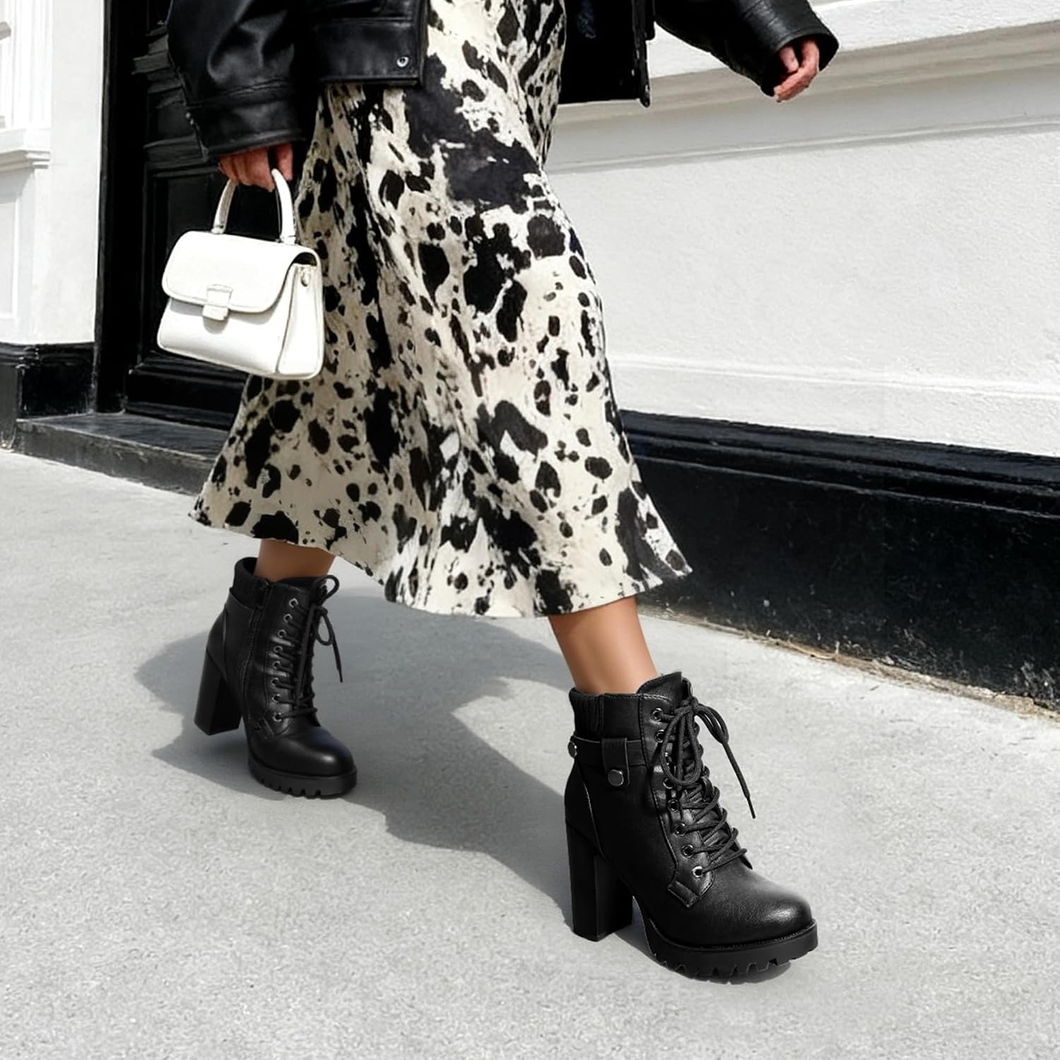 Thumbnail 2 de DREAM PAIRS Lace Up Combat Ankle Boots, High Heel 3.5in