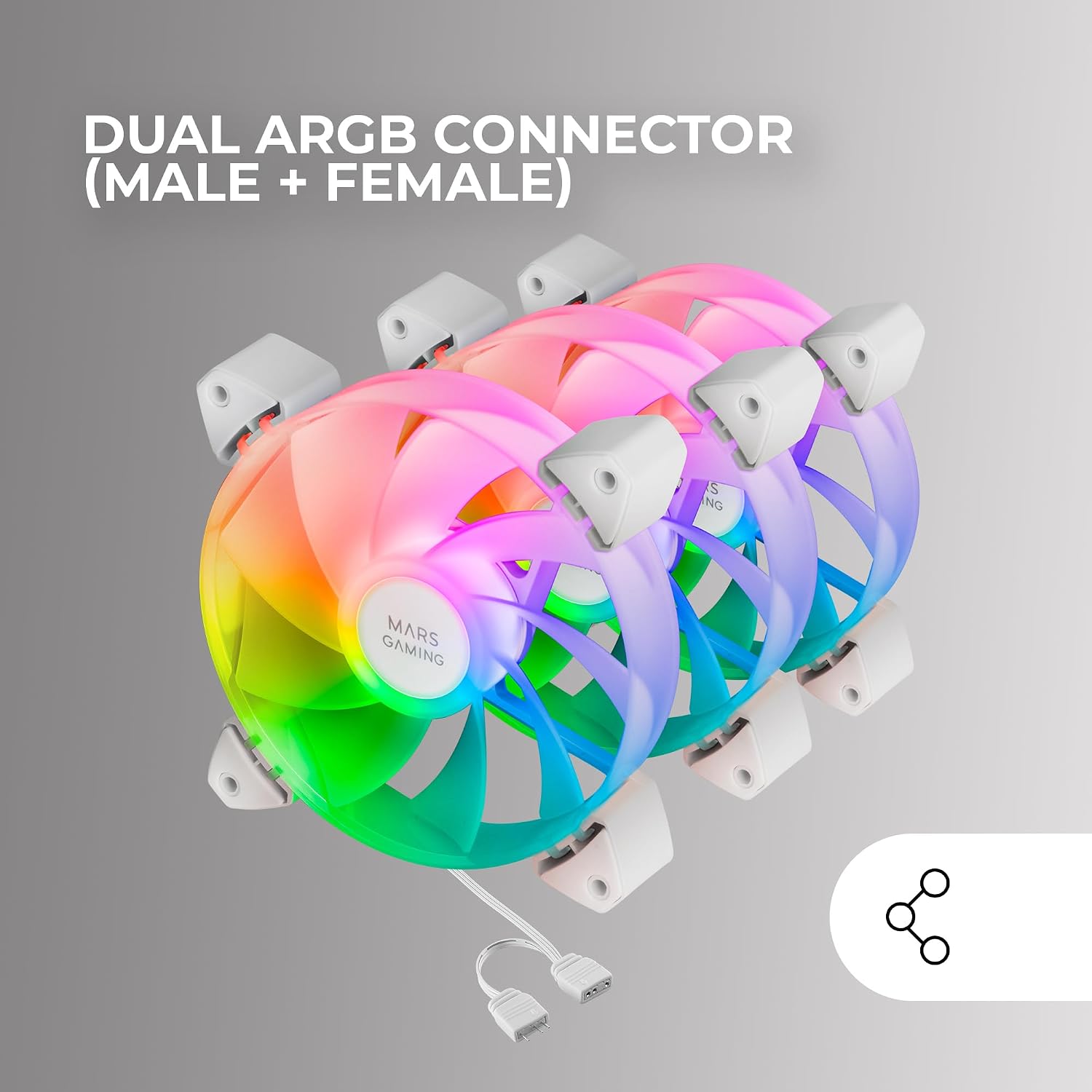 Detalle 2 de Mars Gaming MF-3AR Kit 3 Ventiladores 120mm ARGB RGB