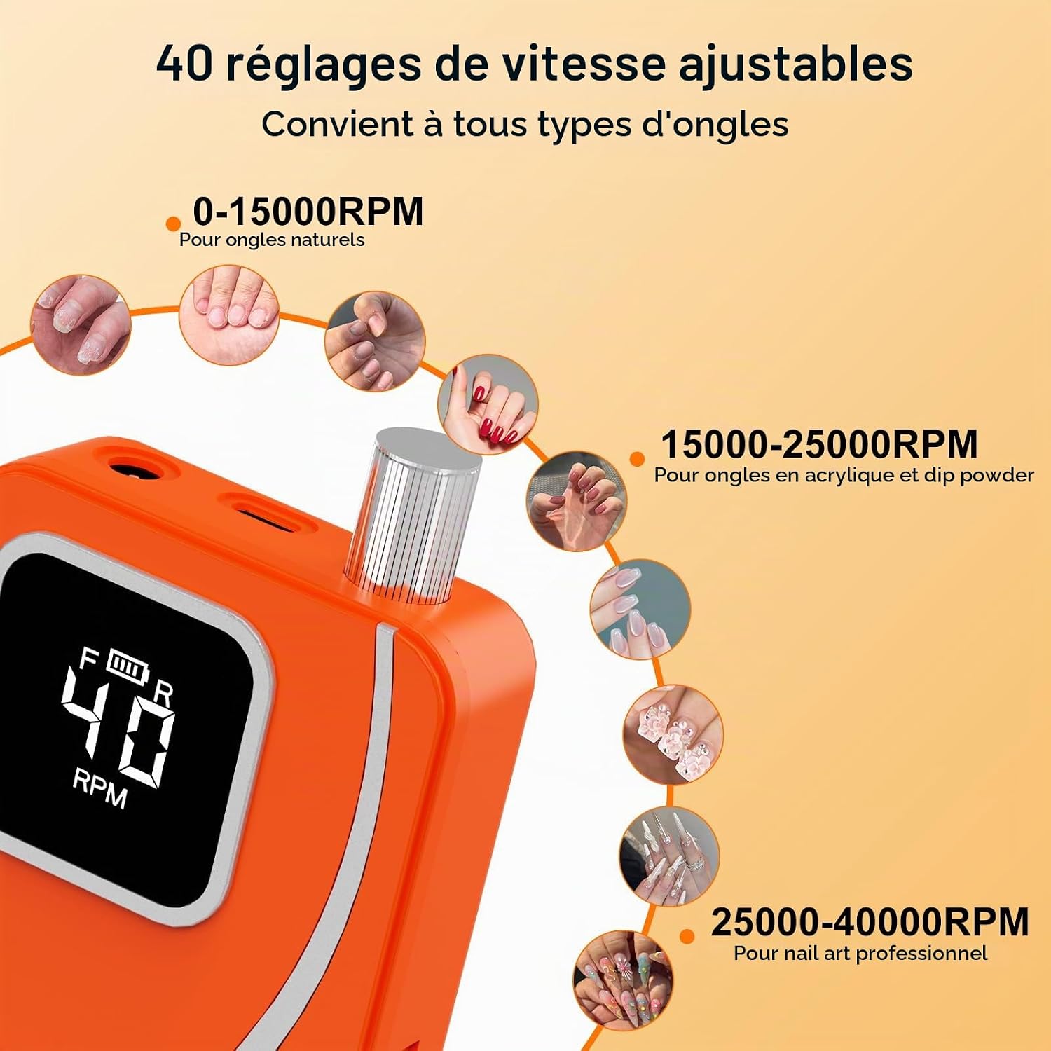 Detalle de PUGTOW elektrische nagelvijl met 40 snelheden, 40.000 rpm en lcd-display
