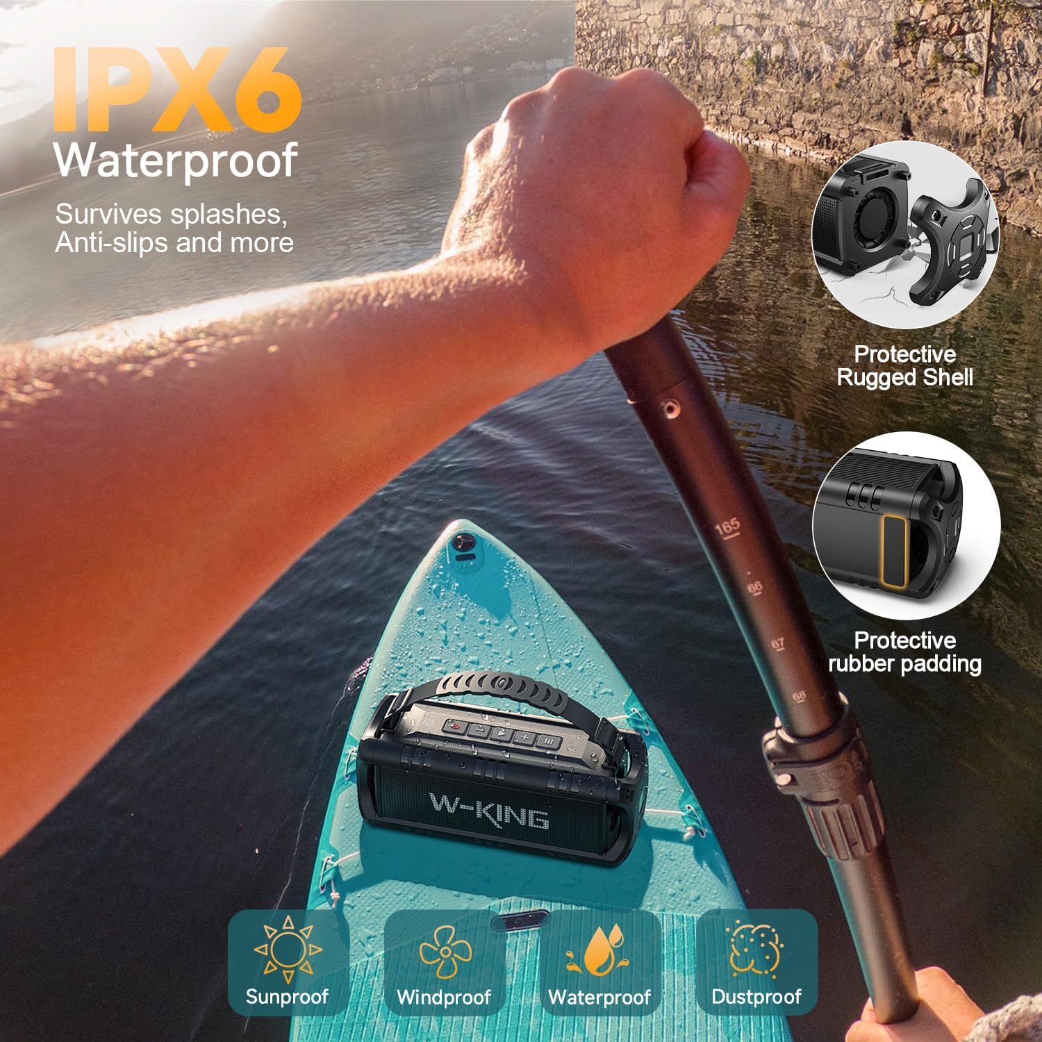 Detalle 2 de W-KING altoparlante Bluetooth portatile 30 W con batteria fino a 24 ore, IPX6 e supporto scheda TF/USB