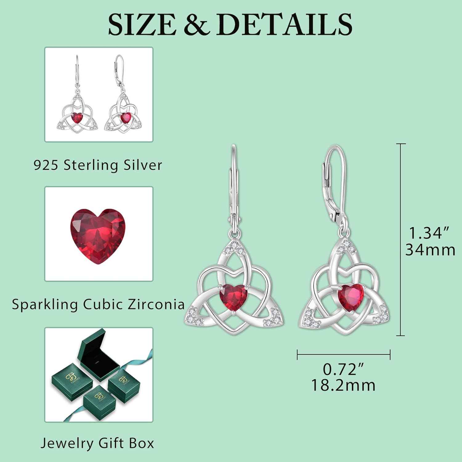 Thumbnail 5 de FJ Herz Keltischer Knoten Ohrringe für Damen aus 925 Sterling Silber mit Geburtsstein