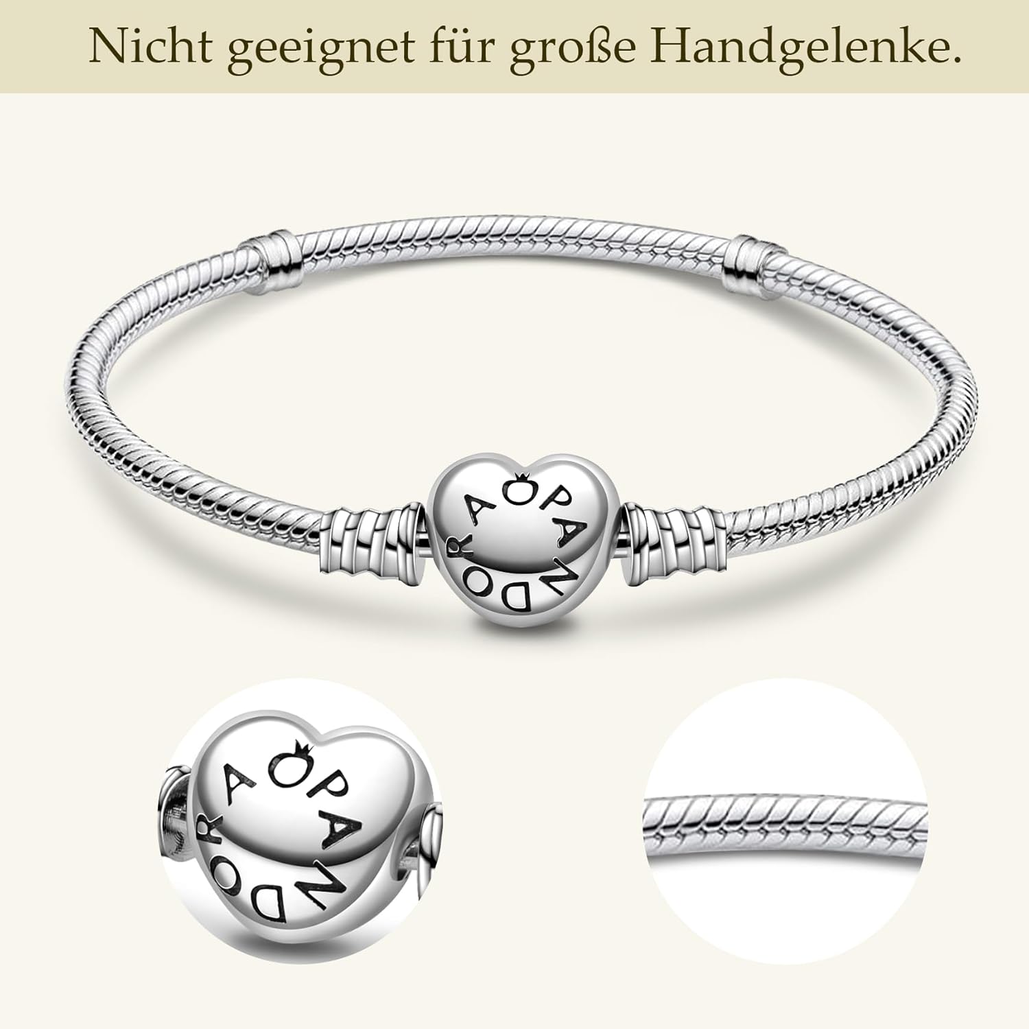 Detalle de Ruaidhra Sterling Silber 925 Armband für Damen – Herzverschluss mit Platz für persönliche Charms