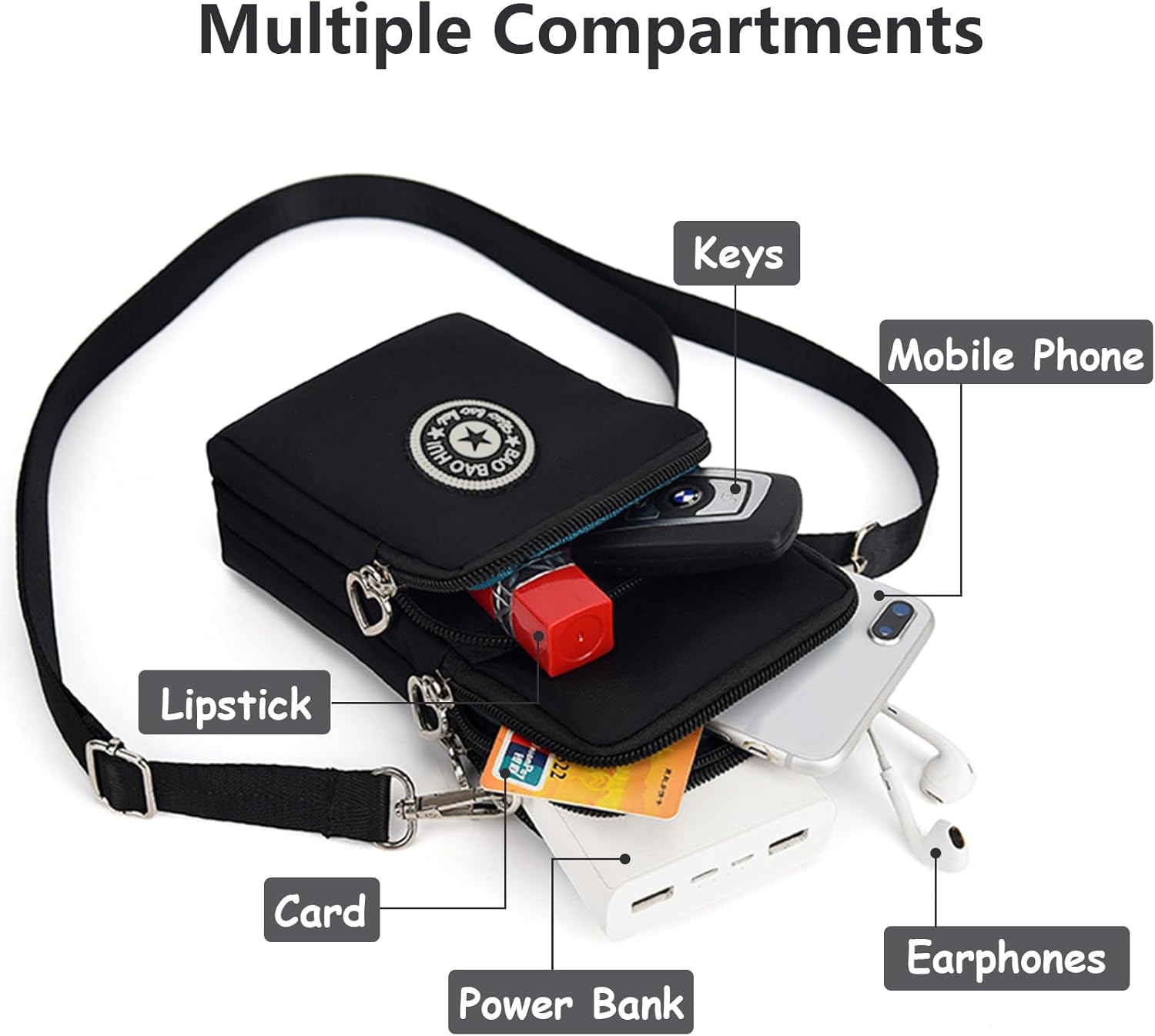 Thumbnail 3 de Aucuu Petit sacoche téléphone femme 7 pouces en nylon imperméable, bandoulière réglable