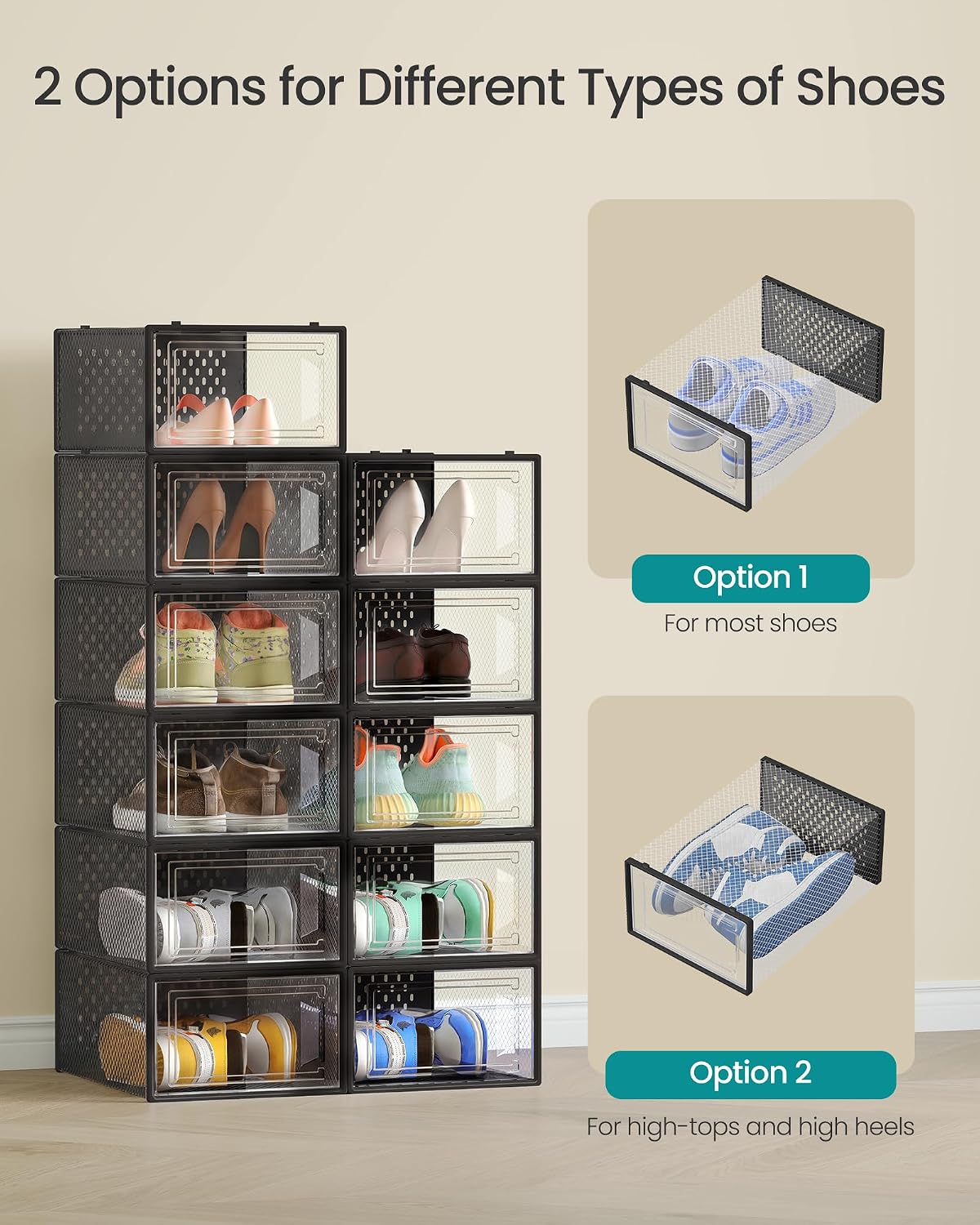Thumbnail 3 de SONGMICS 12-Pack Stackable Shoe Boxes (LSP006B12): Transparent, Foldable Storage for UK Size 8