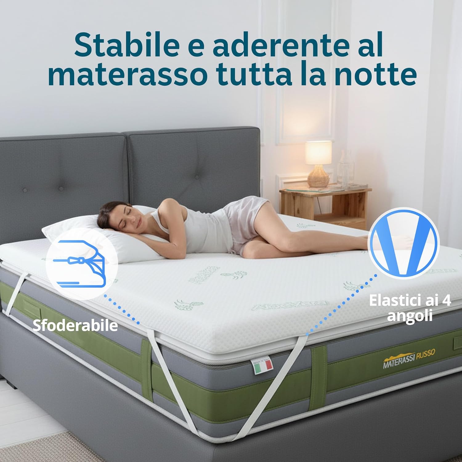 Detalle de Topper singolo 80x200 in Memory Foam ad Alta Densità 8 cm | Correttore materasso sfoderabile in Aloe Vera | Coprimaterasso imbottito rinfrescante e massaggiante