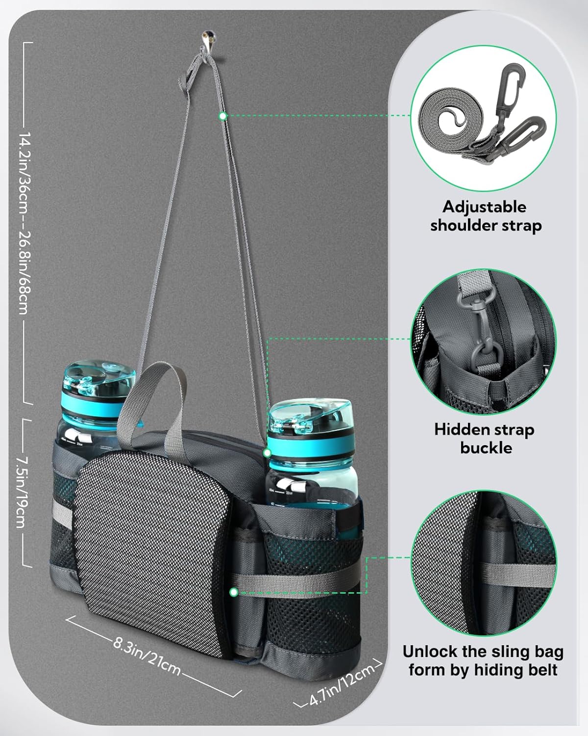 Detalle de Waterfly Hiking Waist Pack Bum Bag with Bottle Holder: a versatile travel-ready waist bag