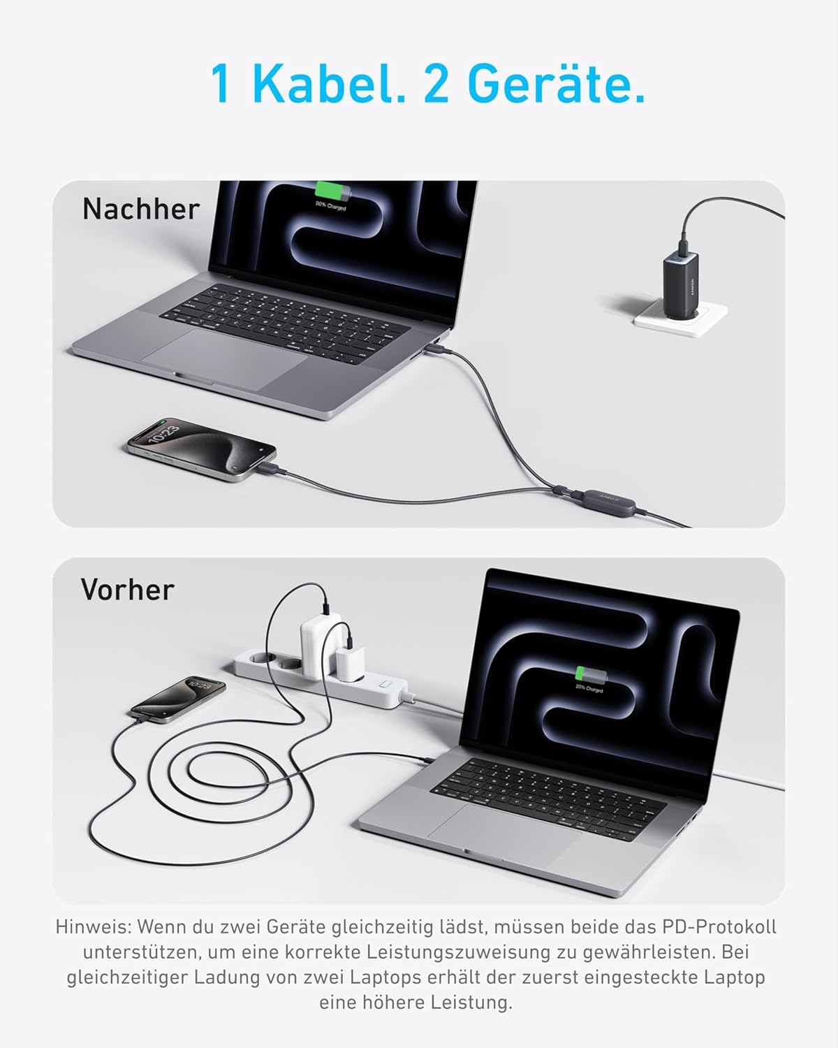 Detalle 2 de Anker 2‑in‑1 USB C Kabel 140W 1,8m