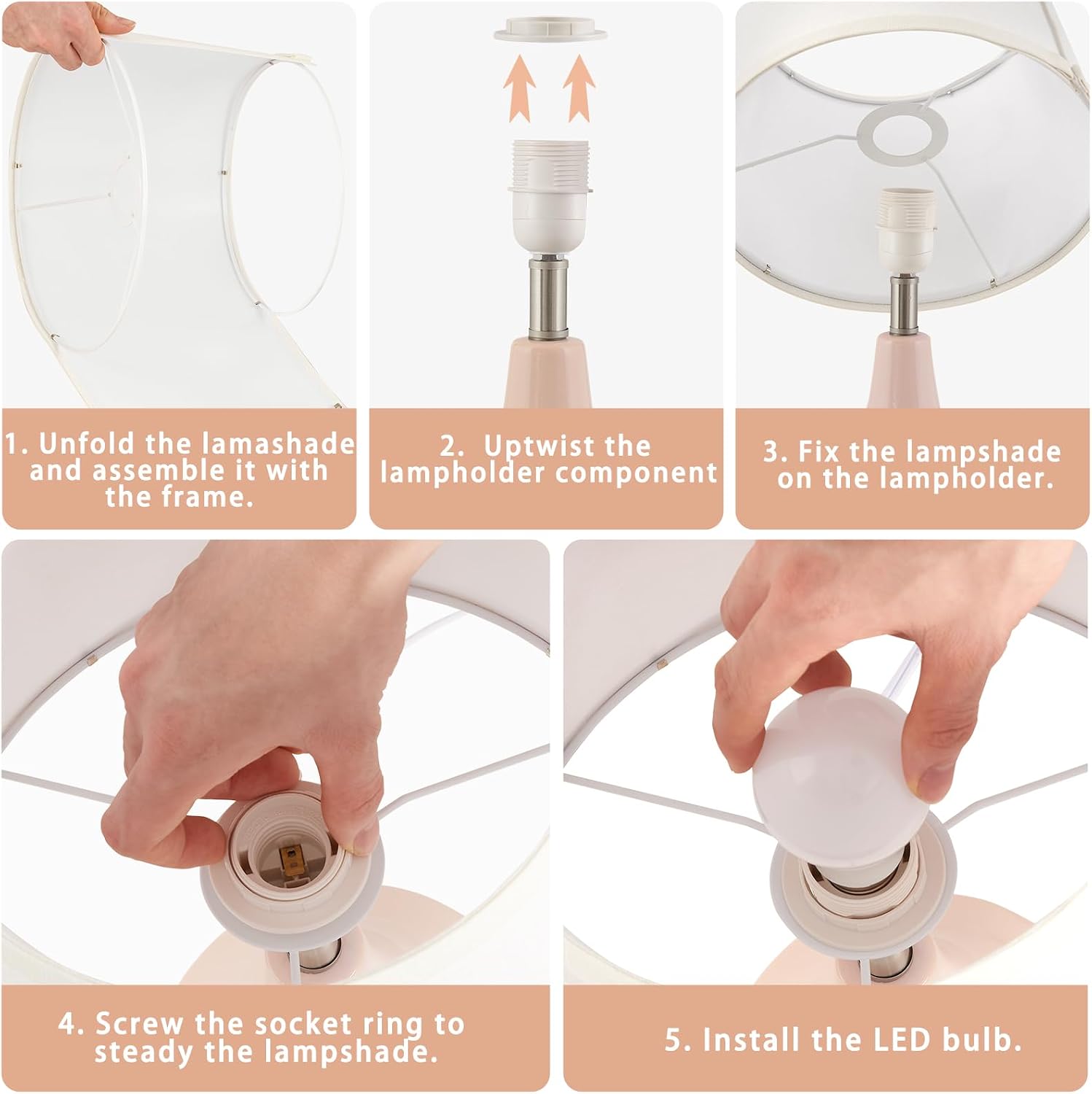 Detalle 2 de GyroVu T00173 Ceramic Table Lamp Set of 2, Pink with E26 LED Bulbs