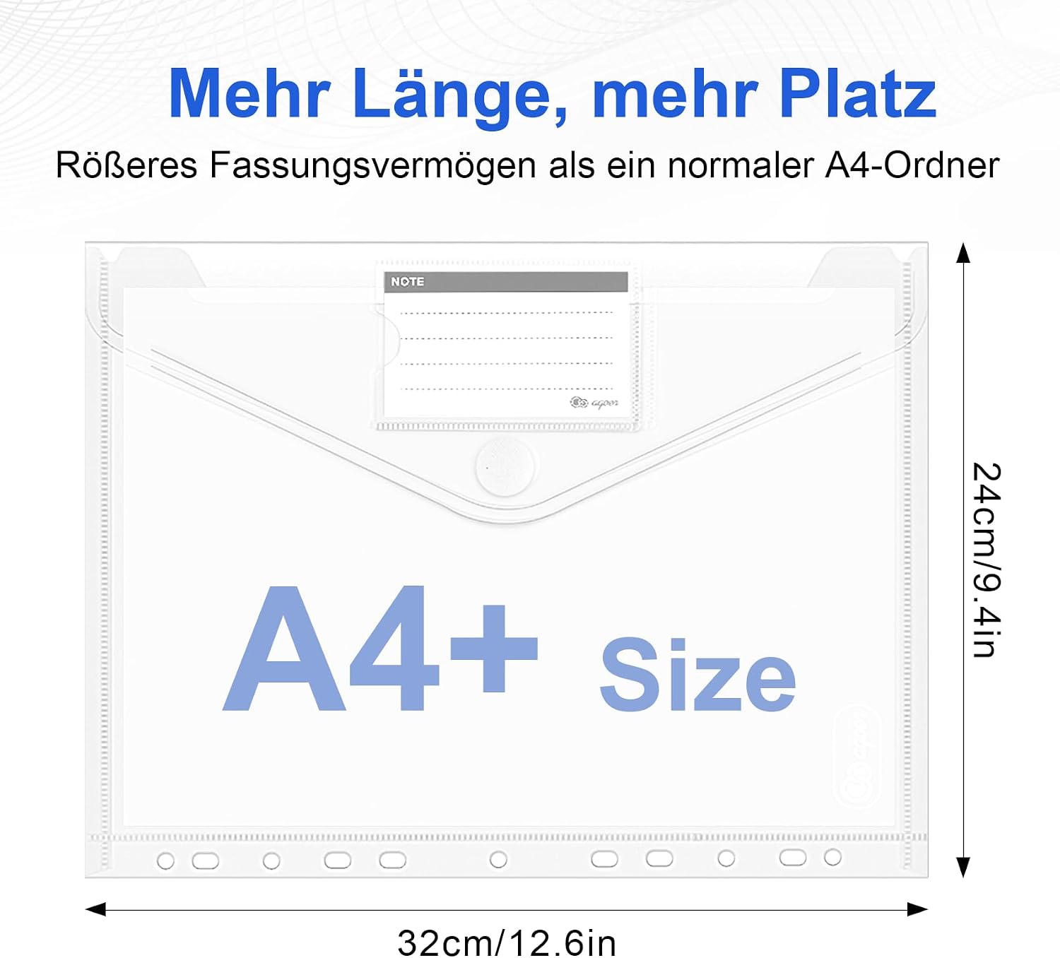 Detalle de Agoer 48er Set Dokumententaschen A4 mit Klettverschluss und 11-Lochrand (32×24 cm)