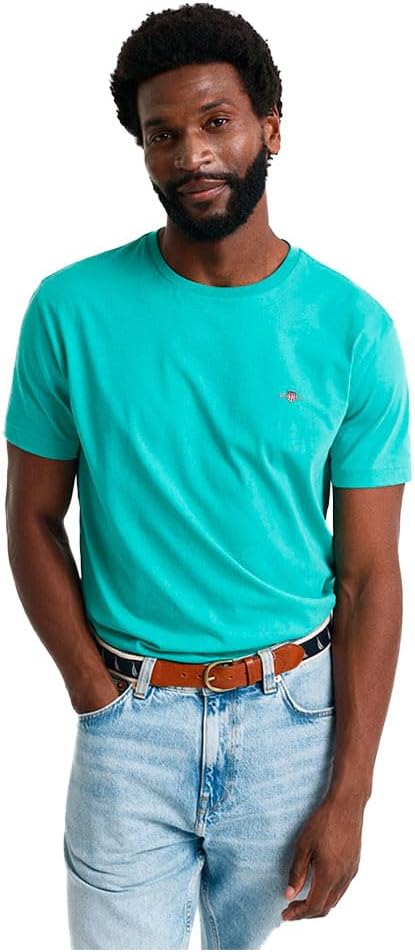 Detalle de GANT Herren Normales Schild-T-Shirt in Bubblegum Pink – normale Passform, hoher Baumwollanteil