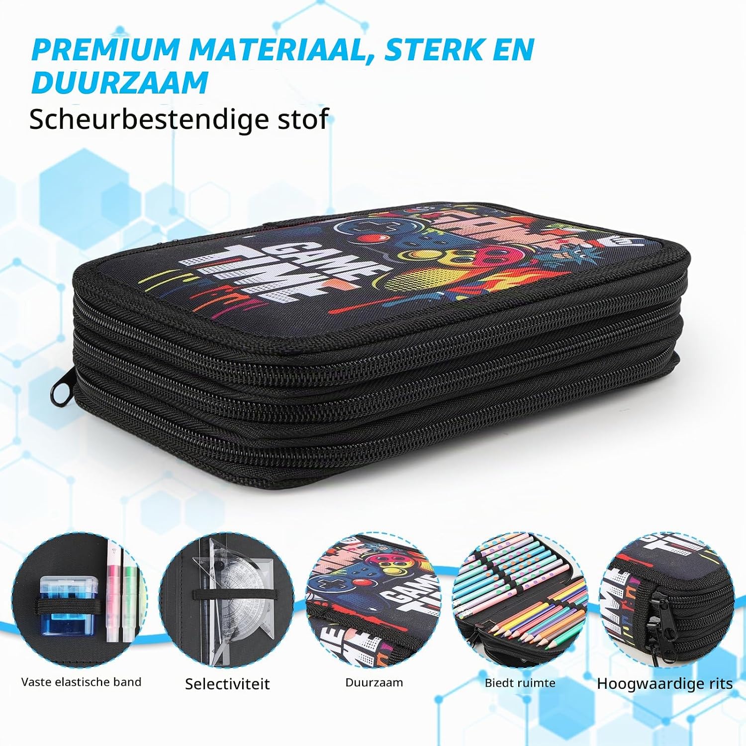 Detalle de WnlahuWA A9B176 etui met 3 vakken, gamecontrollerdesign en schrijfset