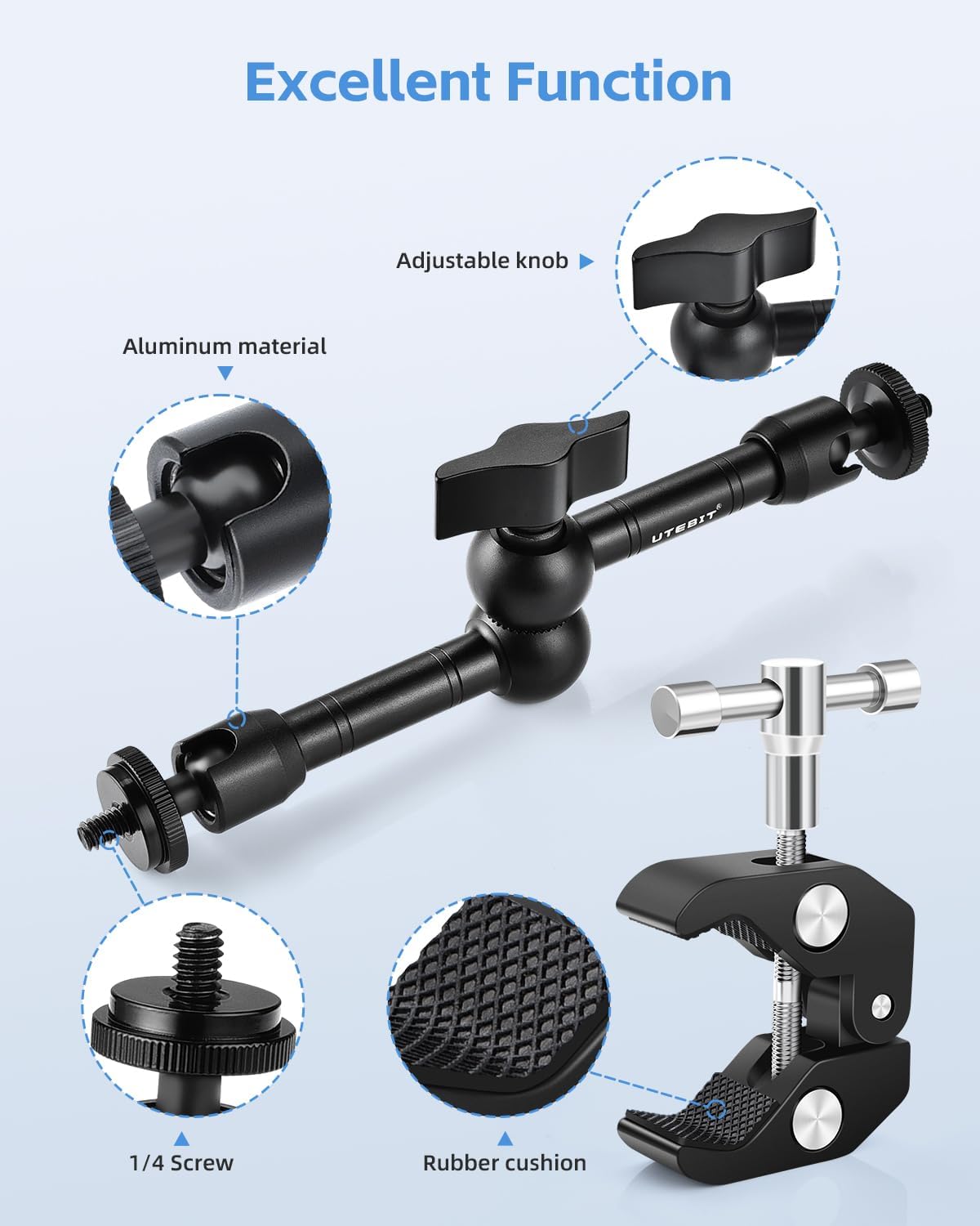 Thumbnail 1 de UTEBIT Magic Arm 9-inch Articulating Friction Arm with Super Crab Clamp and 1/4" Cold Shoe Mount