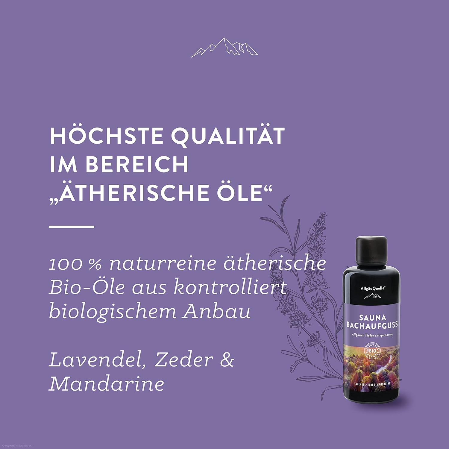 Detalle de AllgäuQuelle Saunaduft Aufguss mit 100% Bio-Öl – 100 ml, verschiedene Düfte