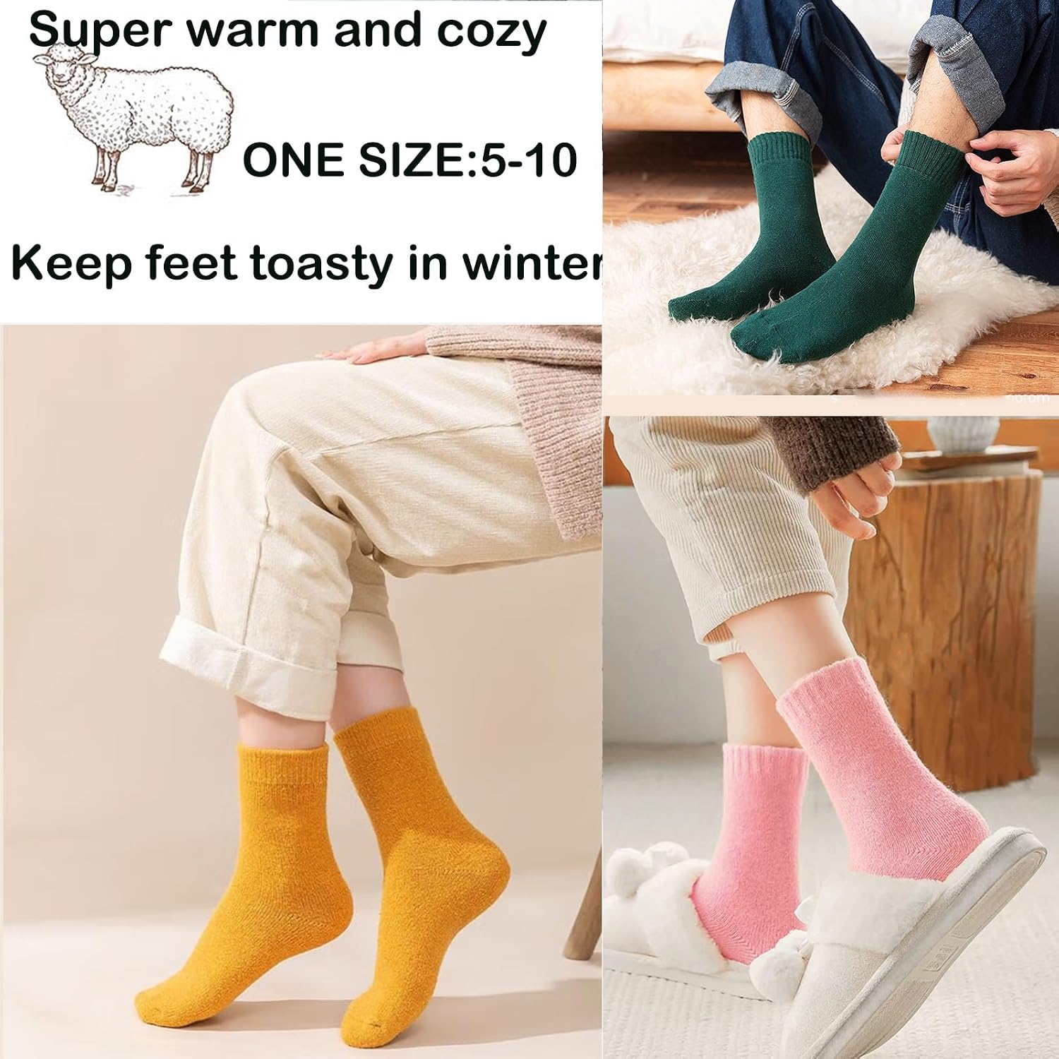 Detalle 1 de VoJoPi VJP-WS-01 Women’s Wool-Blend Thermal Boot Socks, 5 Pairs
