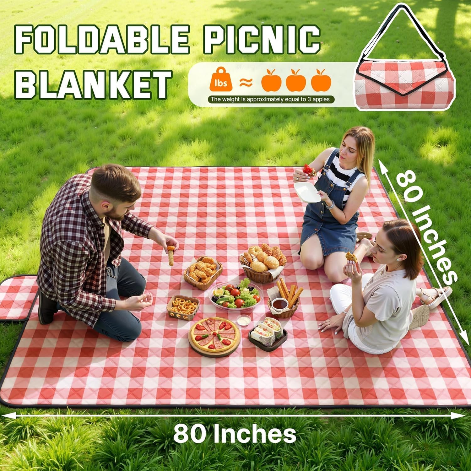 Detalle de TigeJoy Large Picnic Blanket, 80 x 80-Inch Waterproof Outdoor Mat