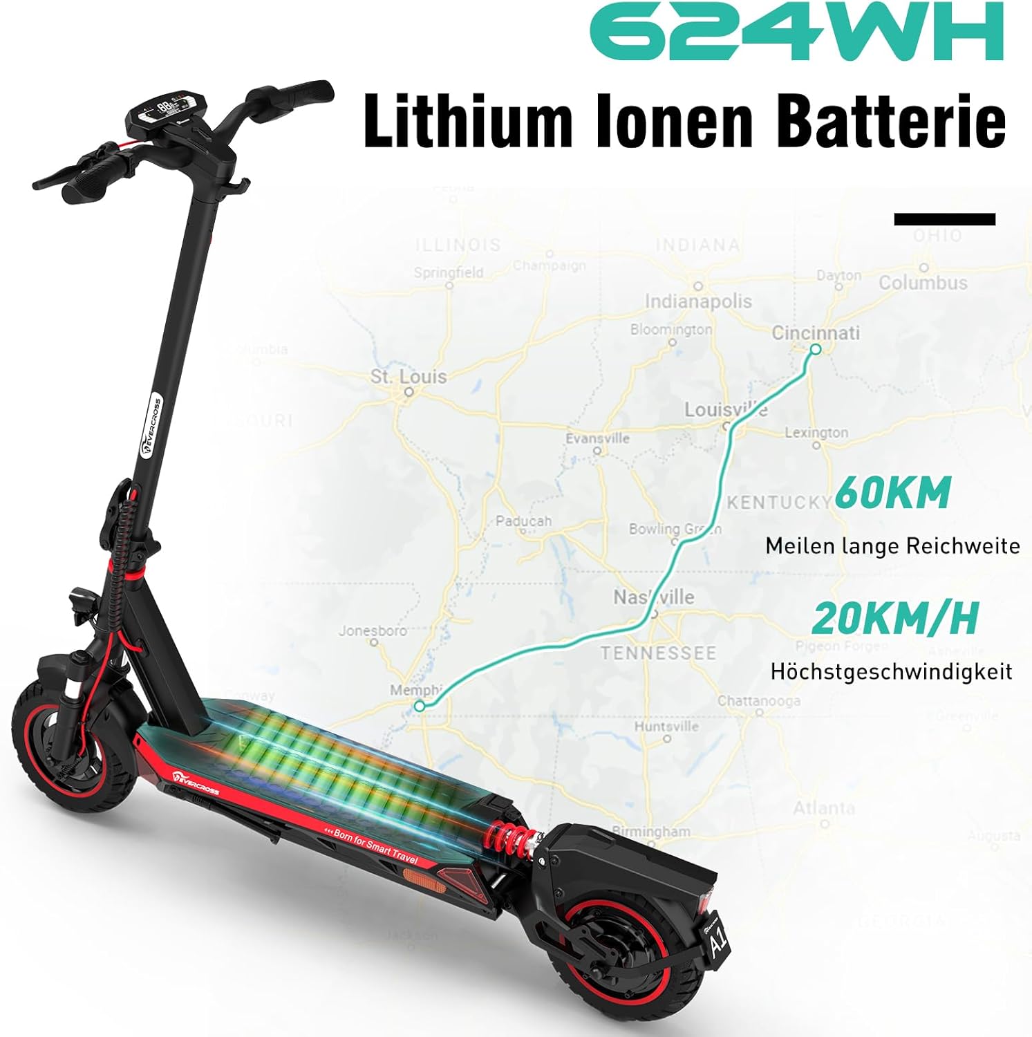 Thumbnail 3 de EVERCROSS Monopattino Elettrico Adulti 500W, Batteria 48V 624Wh, Autonomia fino a 60 km, Ruote Antiforatura 10”