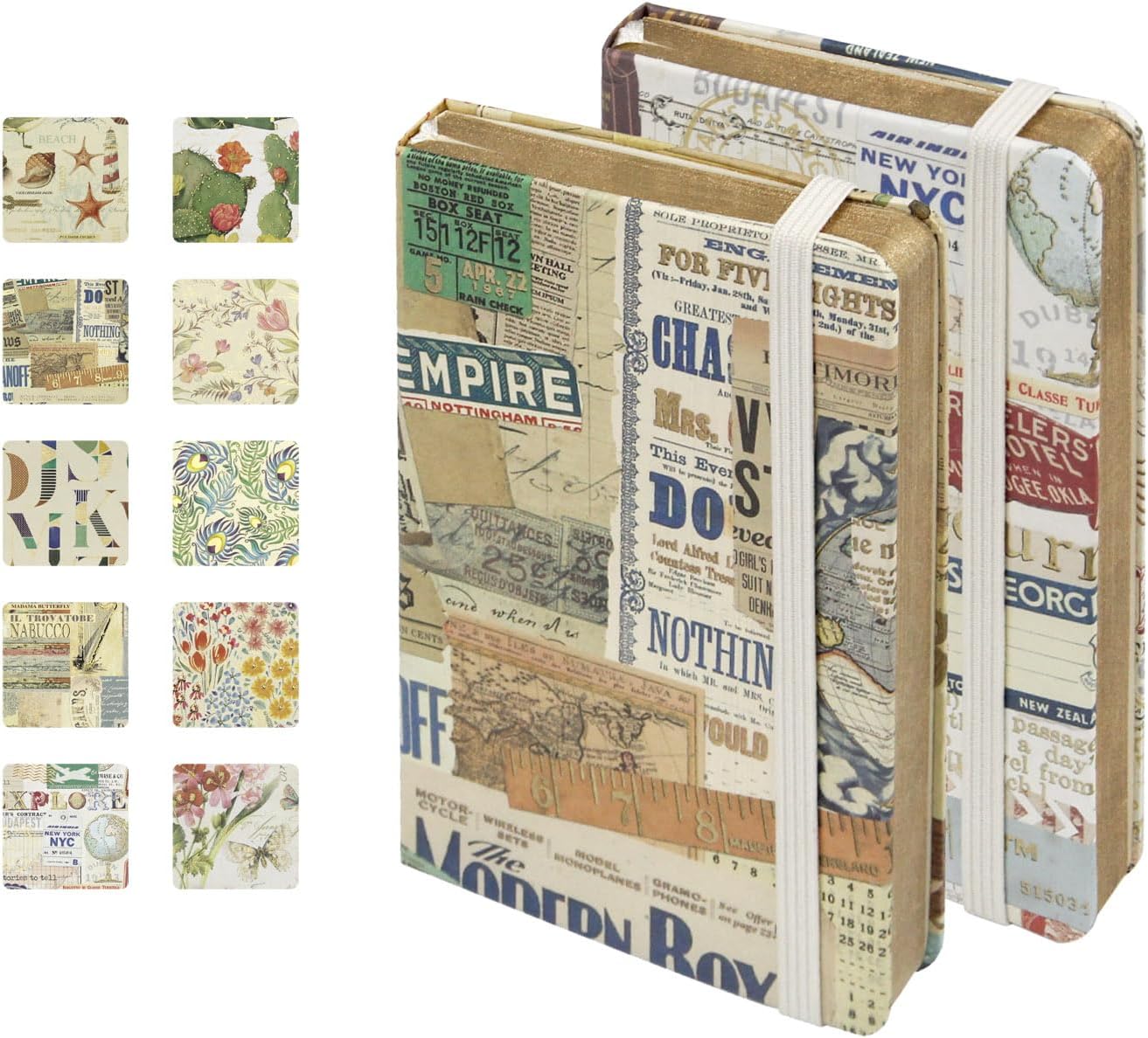 WETLOTE A6 Notizbuch Liniert – 2er-Set Florentin & Provence, Hardcover, 74 Blätter je Buch, Goldsprühkante, Italienisches Blumenpapier