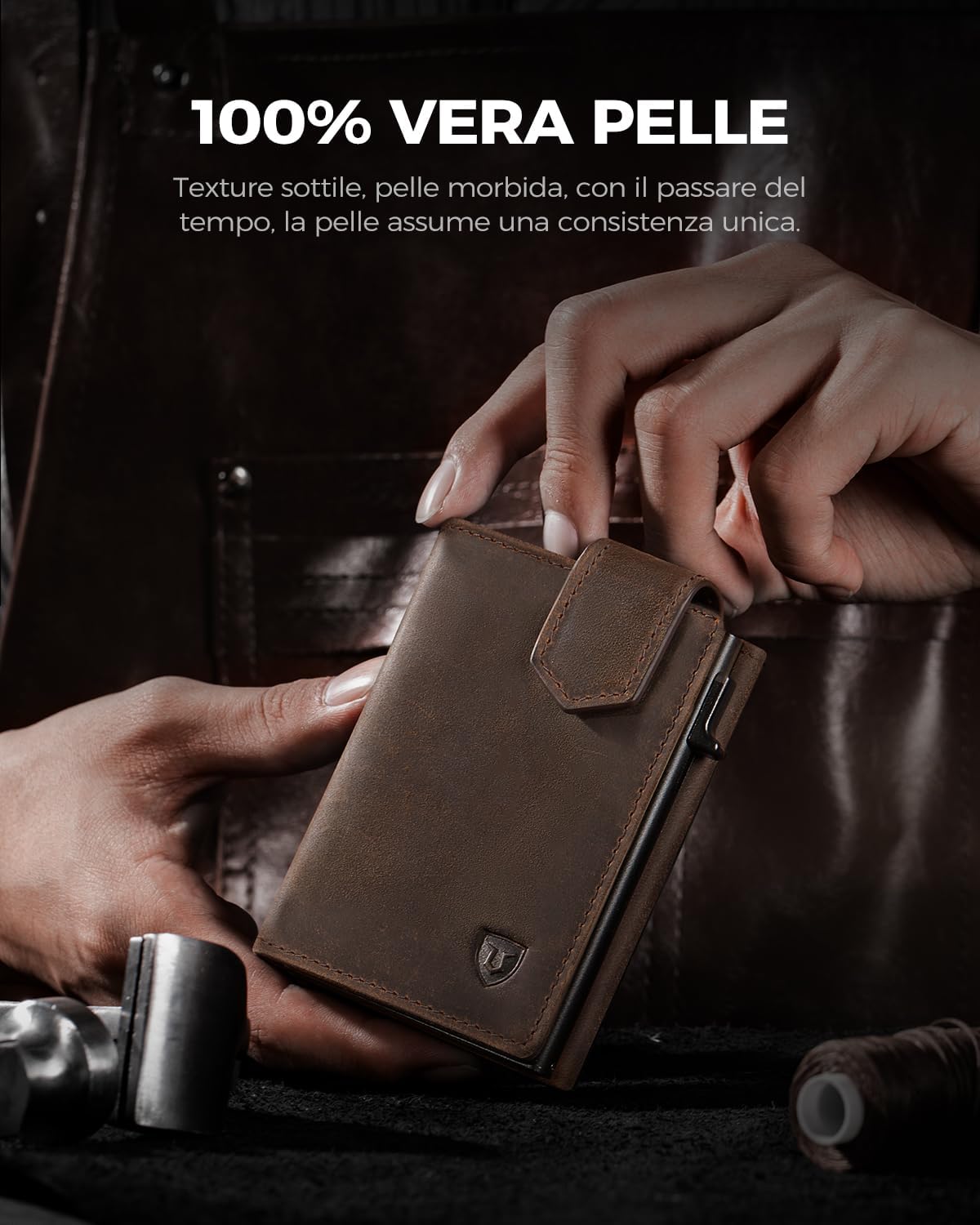 Thumbnail 3 de LORZOR Portafoglio Uomo Slim in vera pelle con RFID, portamonete e chiusura magnetica pop-up (capienza fino a 10 carte)