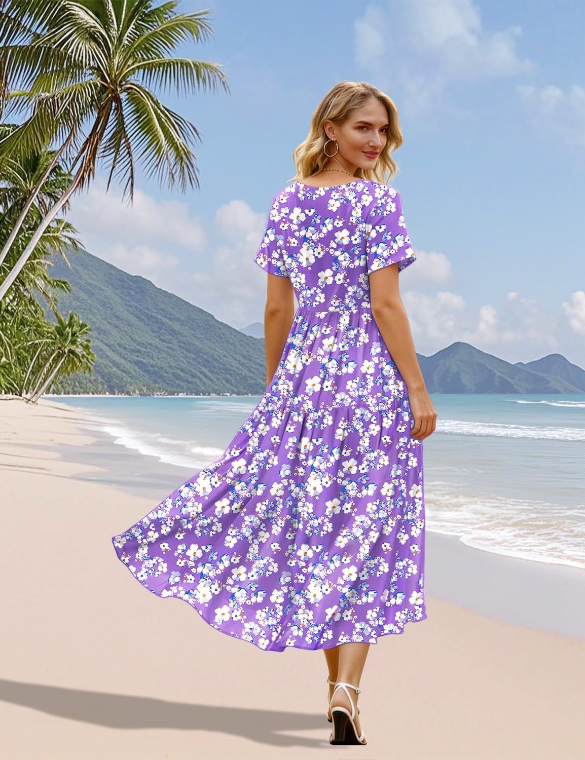 Thumbnail 4 de YESNO Damen Kleider Freizeit Lose Sommerkleid – Maxikleid Boho mit Blumenprint, Rundhals, Strandlook
