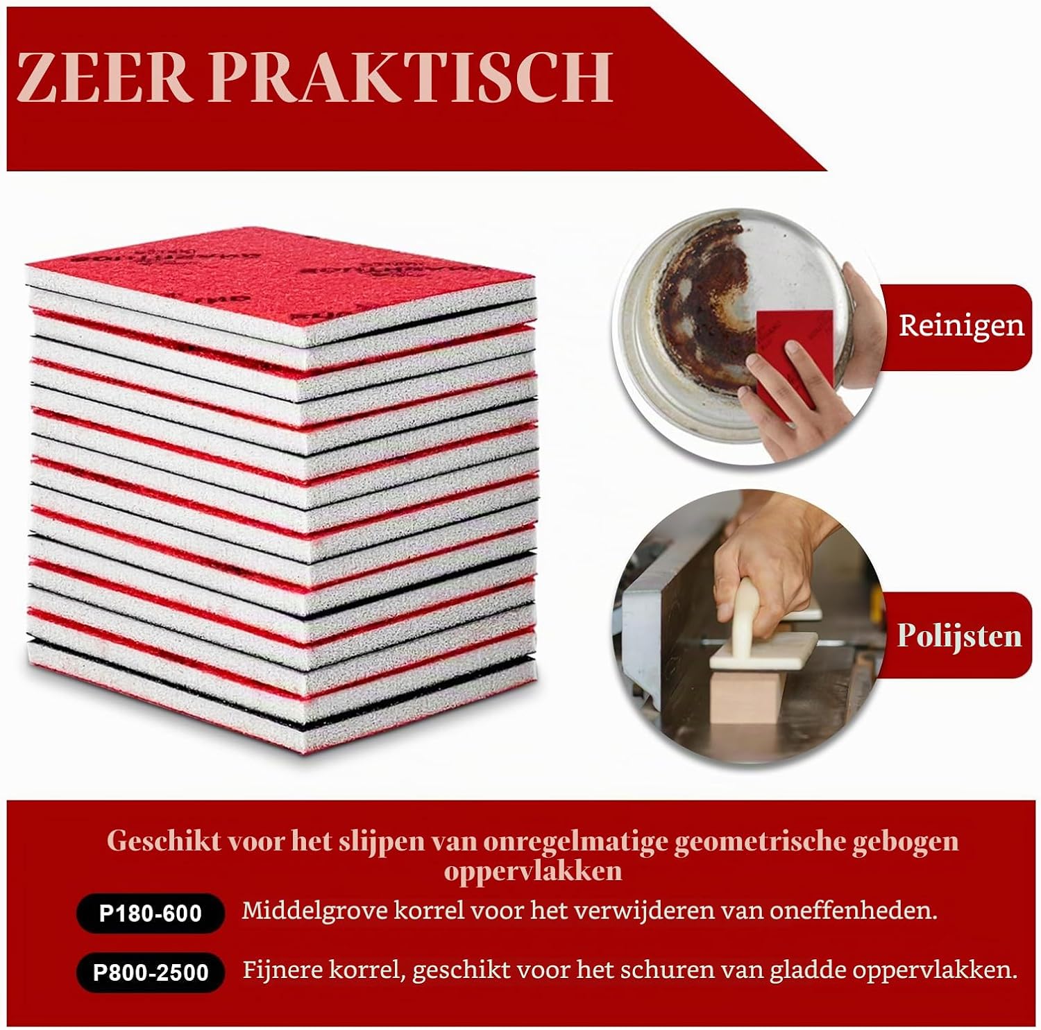 Detalle de Geogieew HMSK-HZ-SET-01 schuursponsenset, 16 stuks, P180–P2500