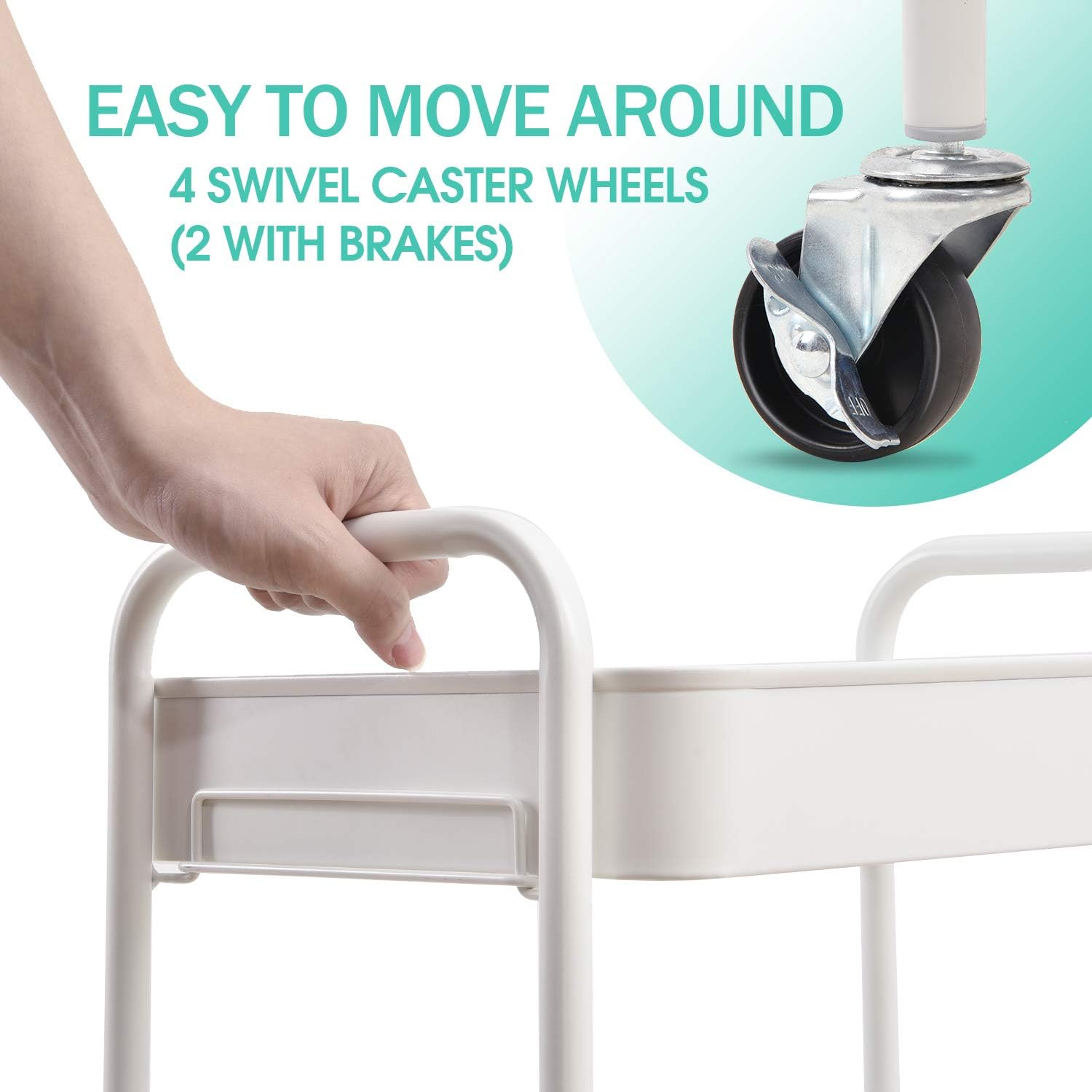 Detalle de TOOLF WK131218 3-Tier Metal Rolling Cart, White, Tool-Free Assembly