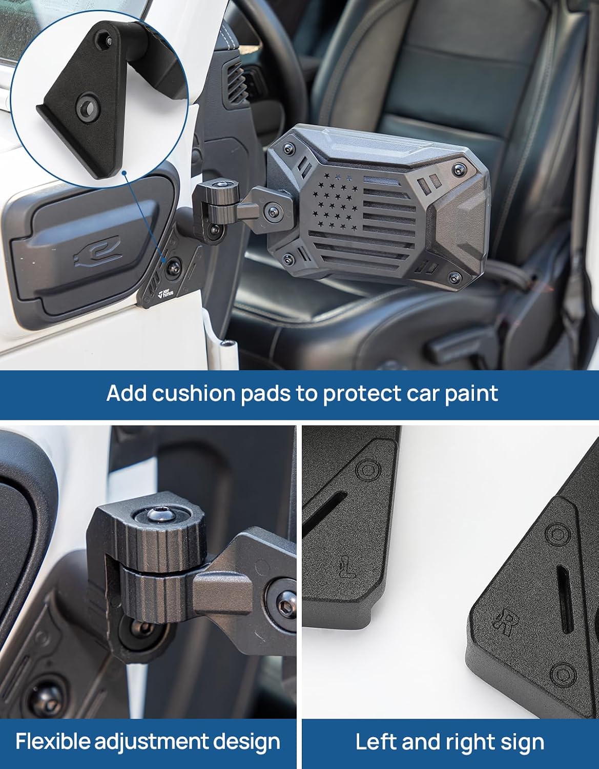 Detalle de JOYTUTUS Mirrors Doors Off: Wrangler JL/JLU and Gladiator JT Side Mirrors (2018-2026) – Wider View, Breakaway, No Vibrate & Wobble