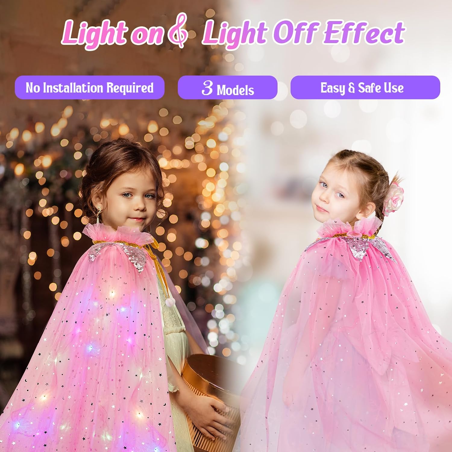 Thumbnail 3 de Meland Princess Dress Up Clothes for Girl with Light-Up Cape, Crown & Wand (Princess Play Set)