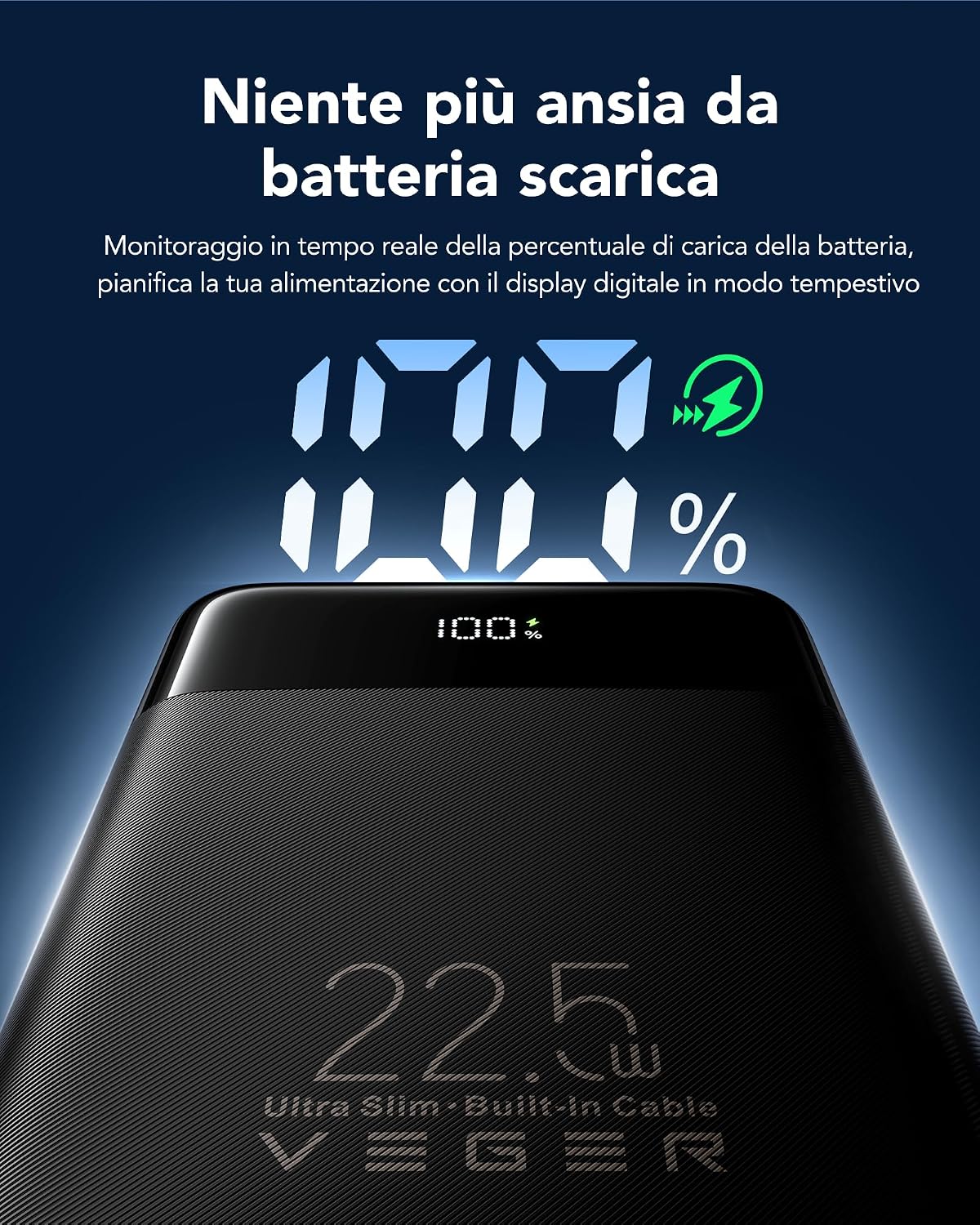 Thumbnail 6 de VEGER Power Bank 10000 mAh con cavi integrati e ricarica rapida 22,5W (4 uscite, display LED)