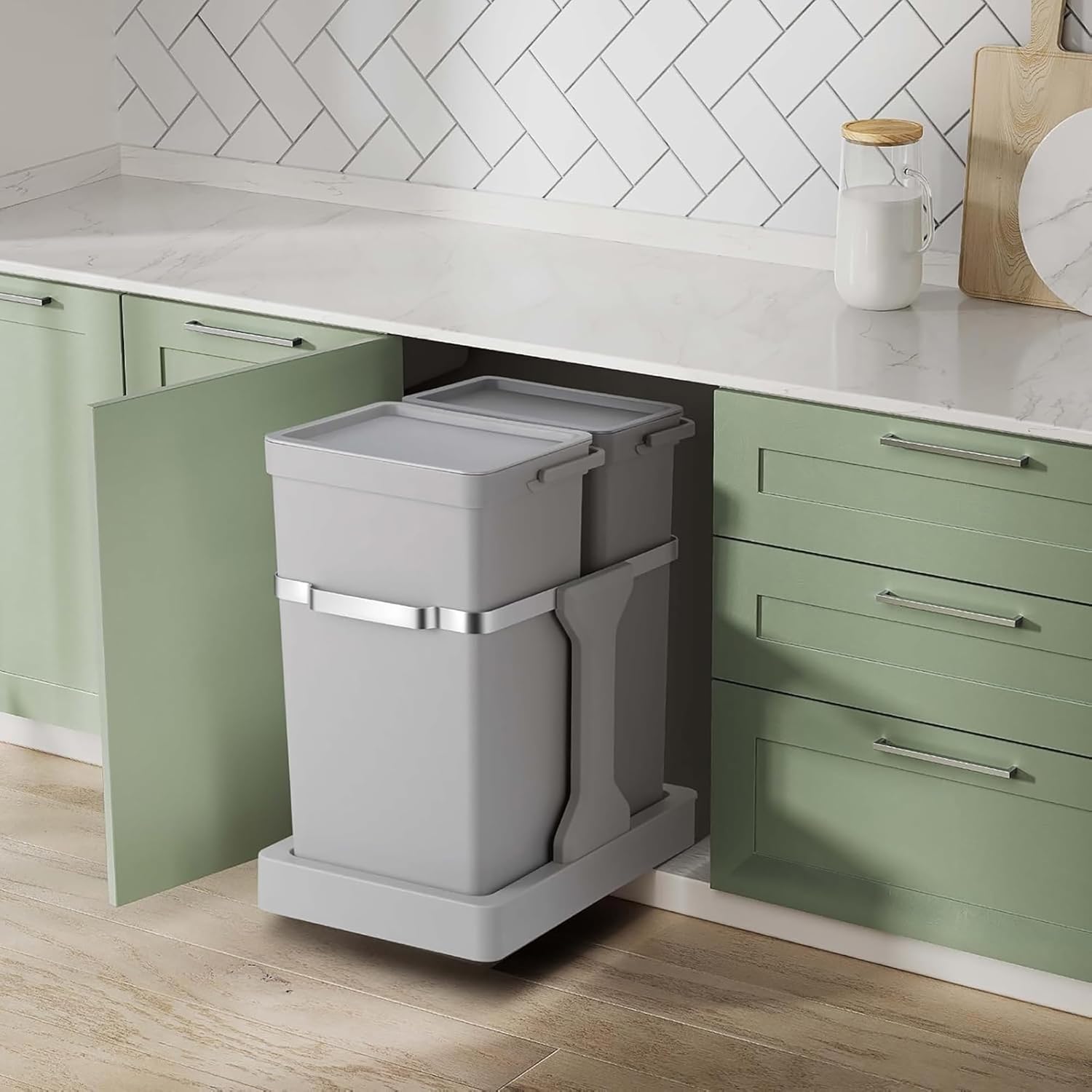 Detalle 2 de EKO Poubelle Cuisine Double Tri 2 Compartiments 20L + 15L Extractible sous Évier avec Rails Coulissants