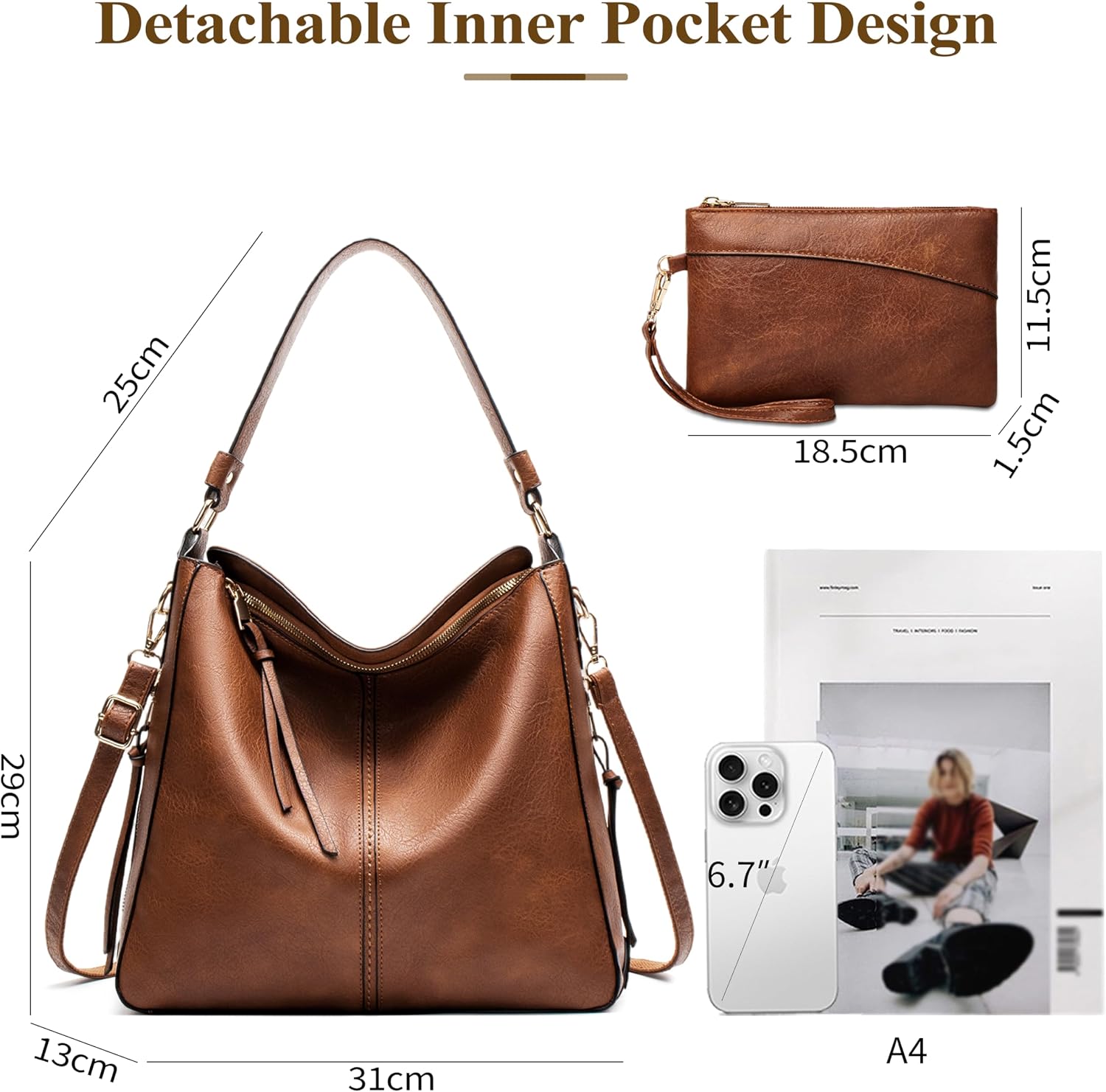 Thumbnail 3 de Mabecol Shopper Tasche Damen Groß – Elegante PU-Shopper mit Reißverschluss