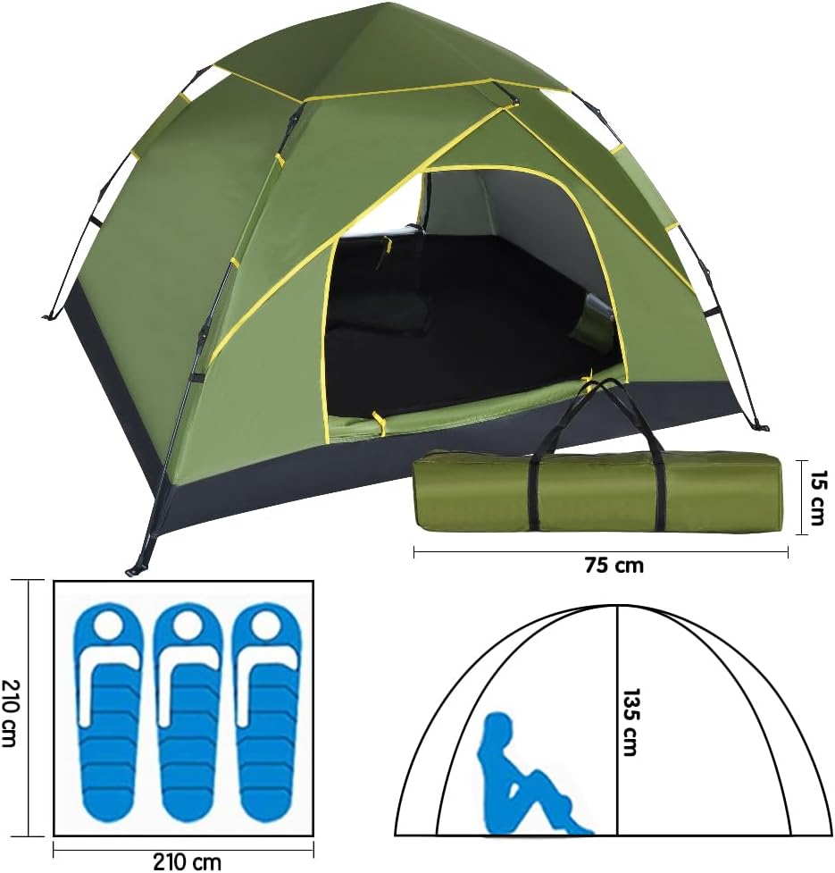 Detalle 2 de GEEDIAR 3-4 Person Instant Pop Up Tent: Easy Setup, 3000mm Waterproof Dome for Festivals and Outdoors