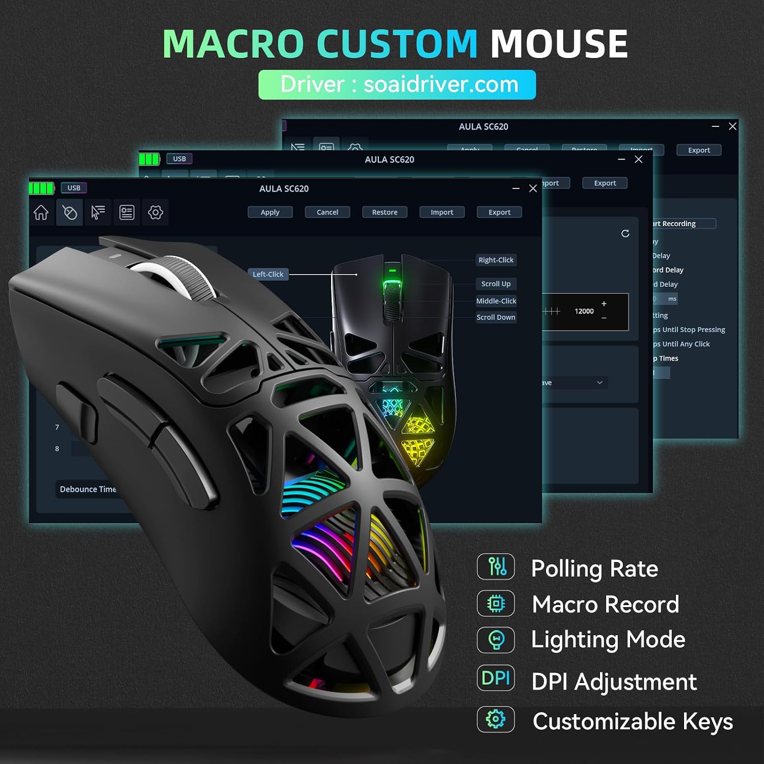 Detalle de Aula SC620 Wireless Gaming Mouse