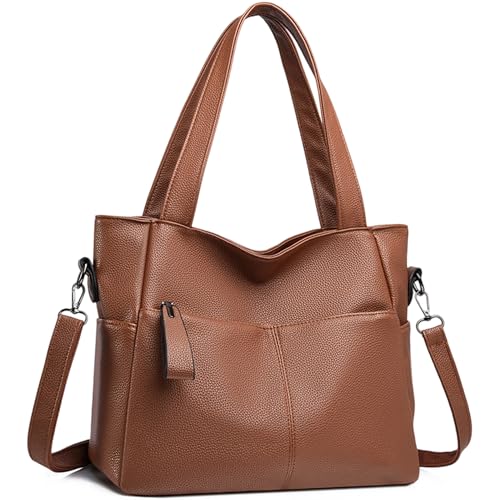 Detalle de Mabecol sac shopper moyen en PU marron, compartiments multiples et bandoulière réglable