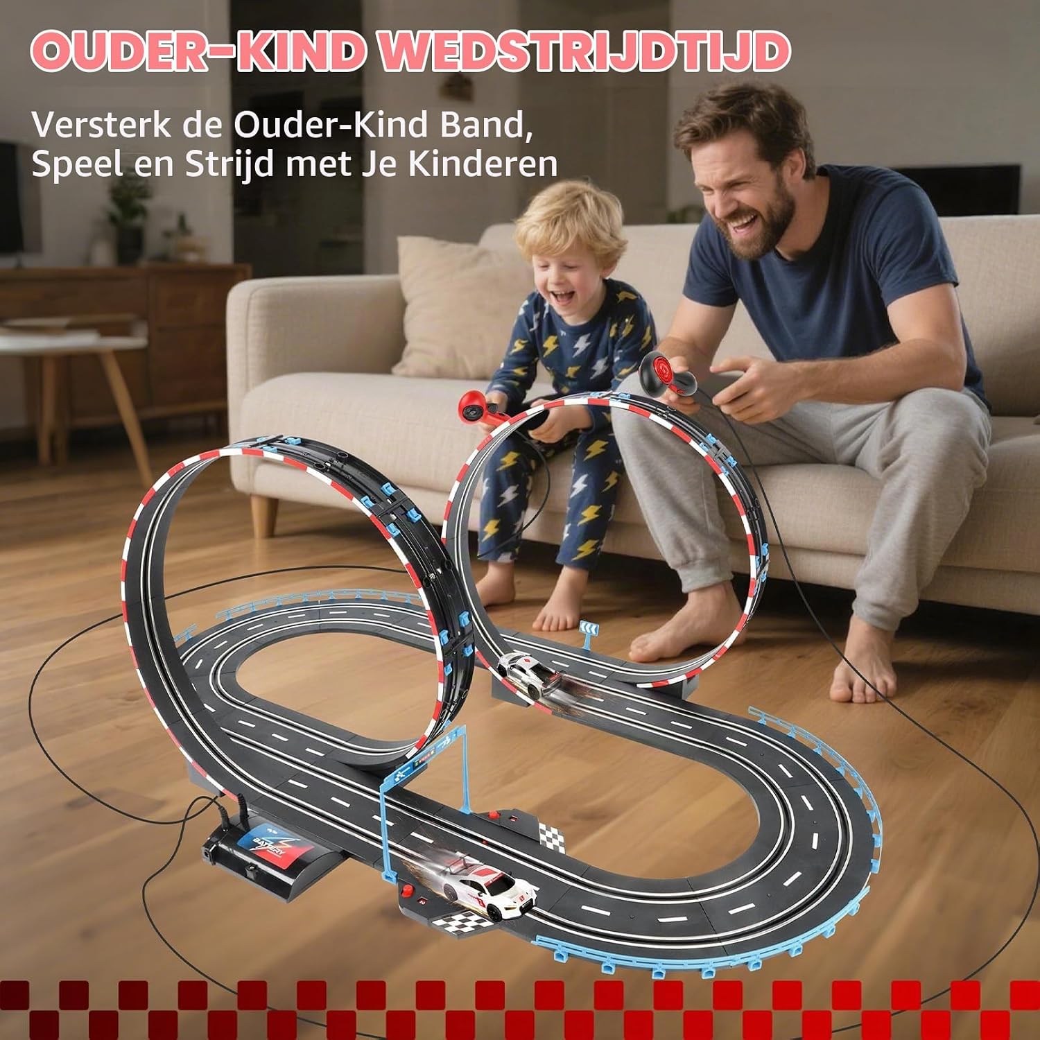 Detalle 2 de JONRRYIN Circuit Voiture Electrique pour Enfants racebaan 1:43 met 2 auto's