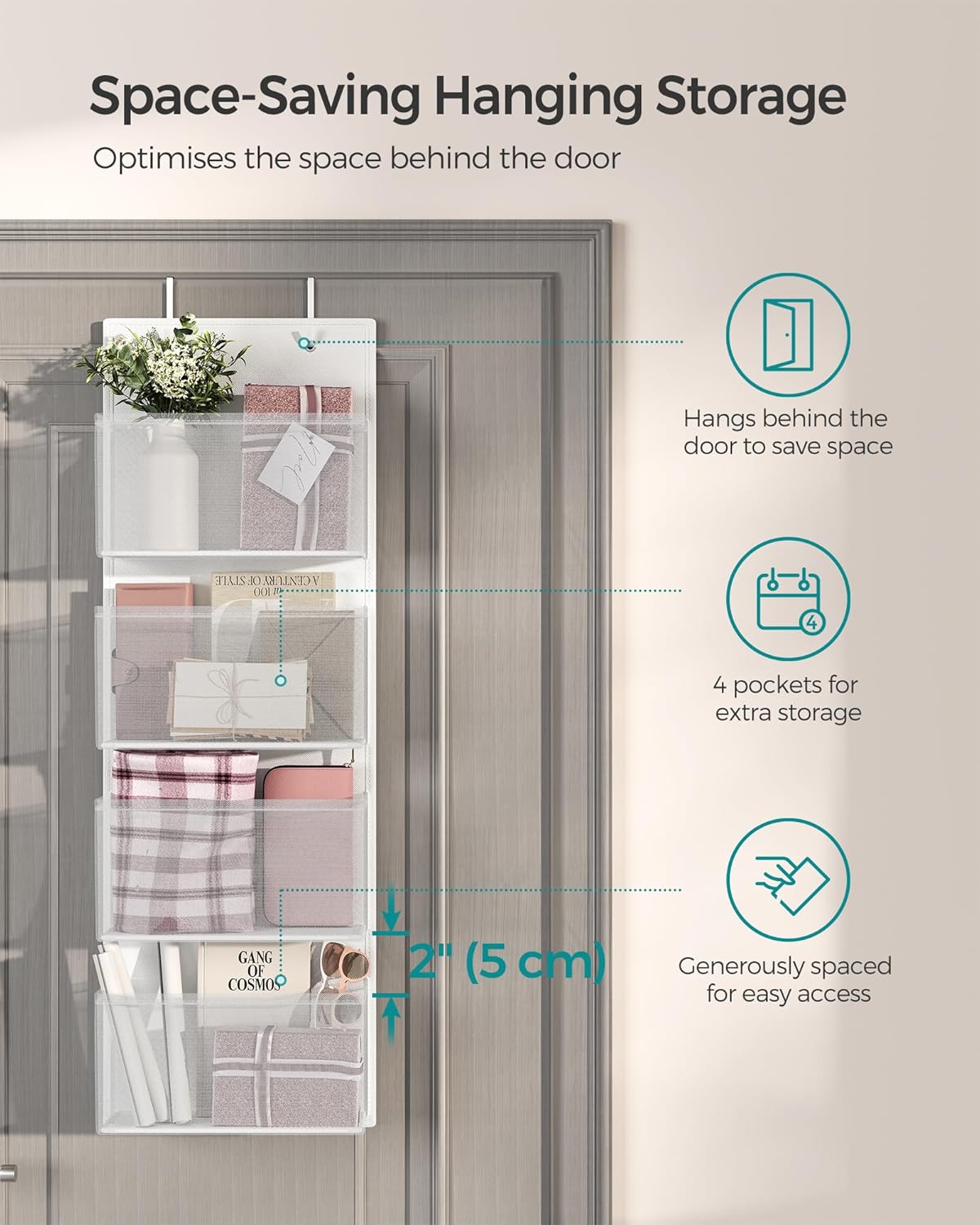 Thumbnail 3 de SONGMICS Over Door Storage Organiser RDH004W01 (Cloud White) with 4 pockets