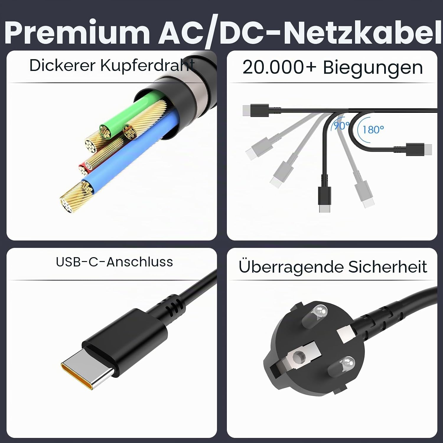 Detalle de 65W USB‑C Laptop Netzteil für Lenovo ThinkPad – Kompakt, sicher und universell einsetzbar