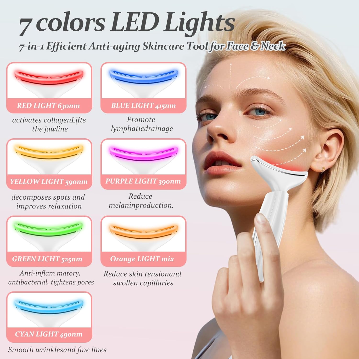 Detalle 2 de Gesichtsmassagegerät mit EMS, LED-Licht und Wärme – Gegen Falten, Basis-Lifting für Gesicht, Hals und Kinn